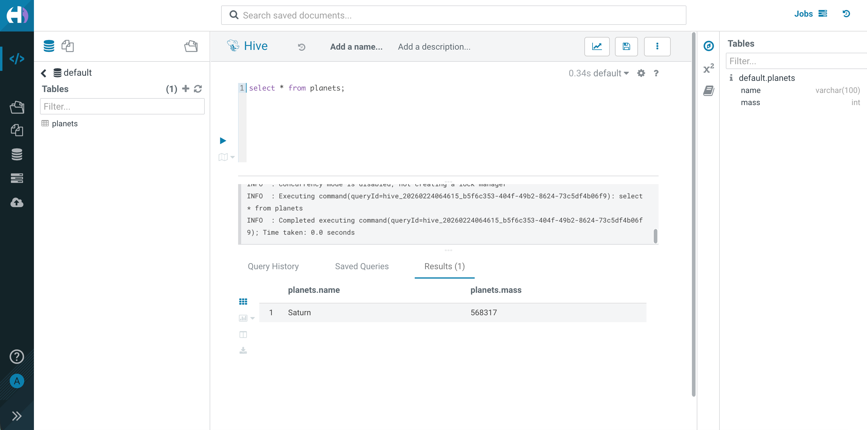 HUE query with filtered data