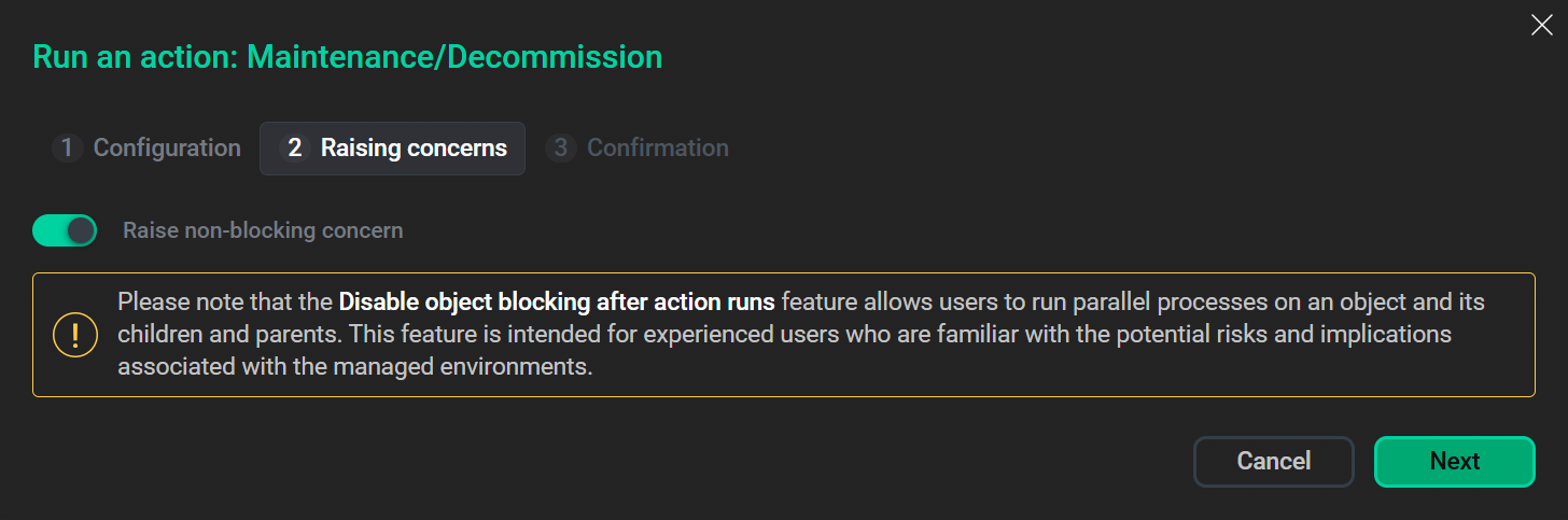 Step 2 of the run action dialog