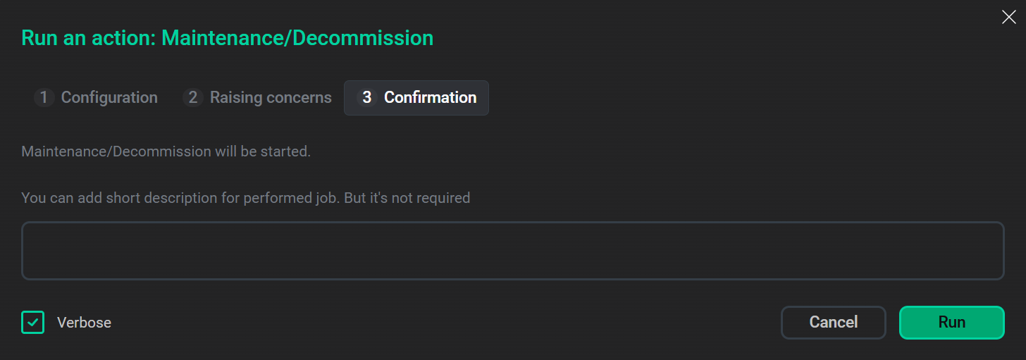 Step 3 of the run action dialog