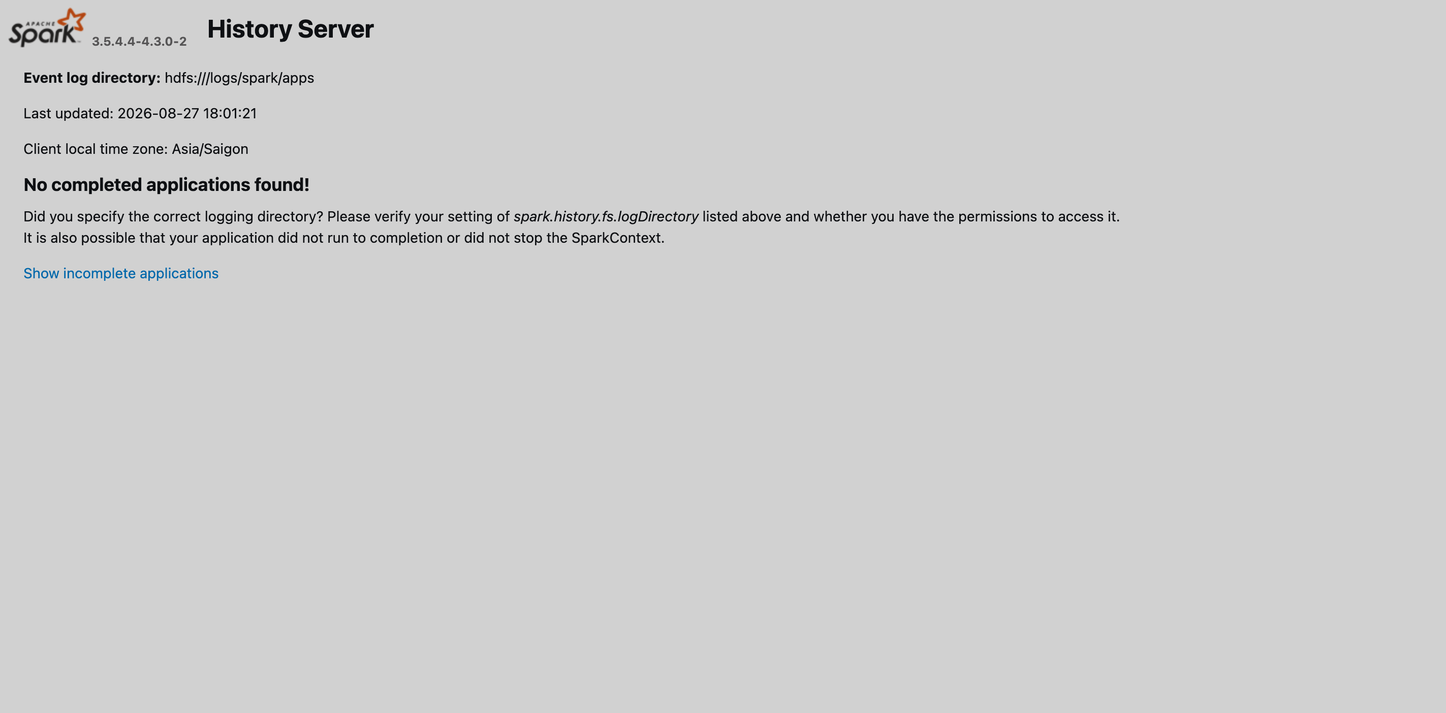 Spark History Server web UI
