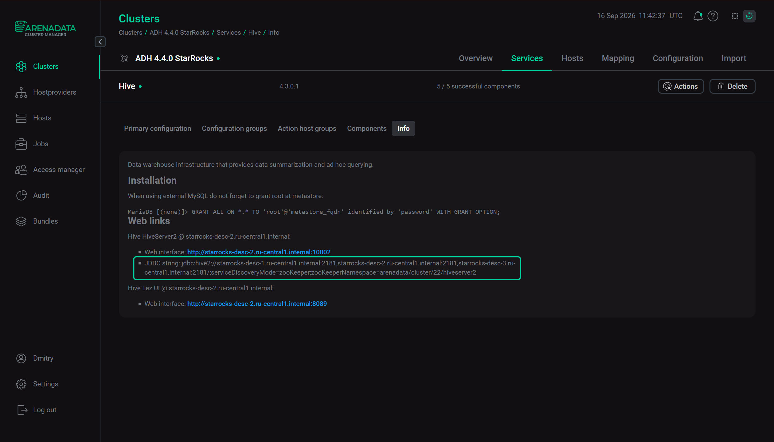 Hive info tab