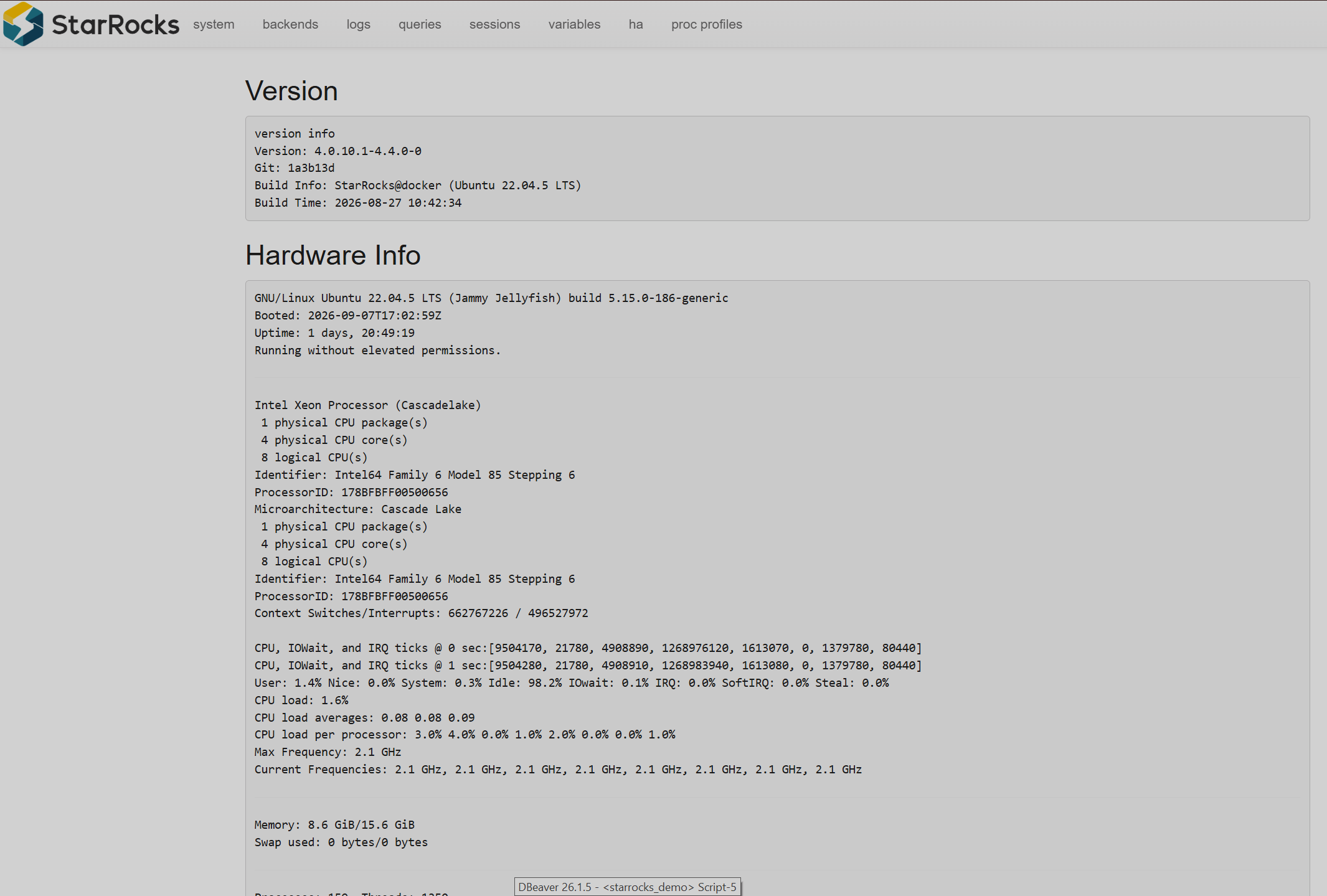 Web UI home page