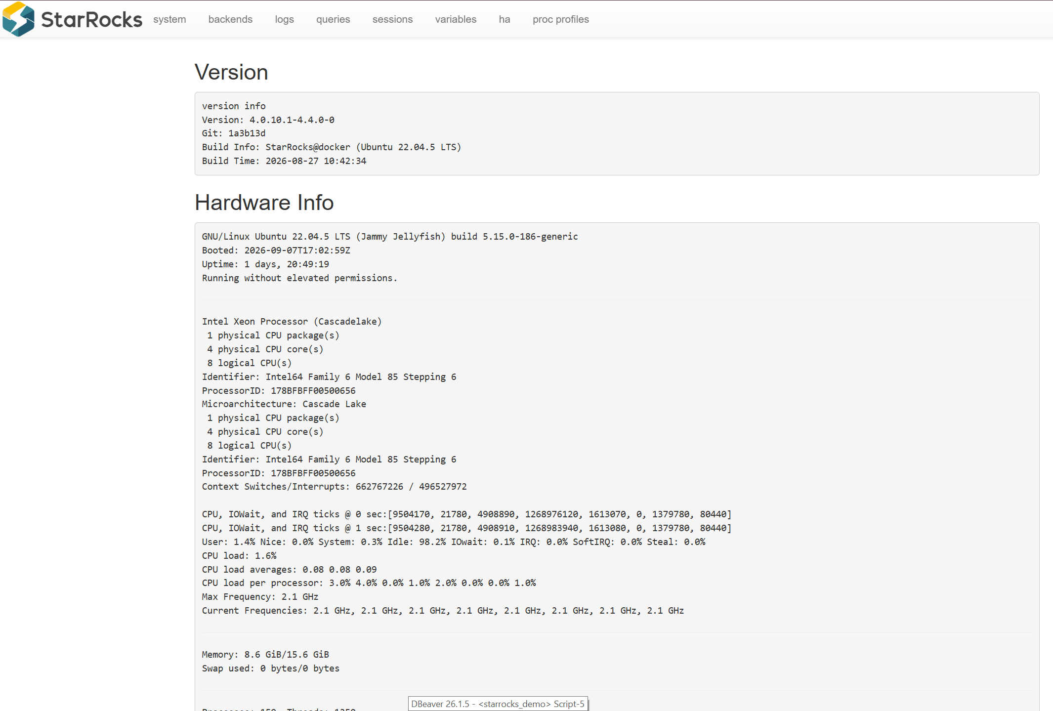 Web UI home page