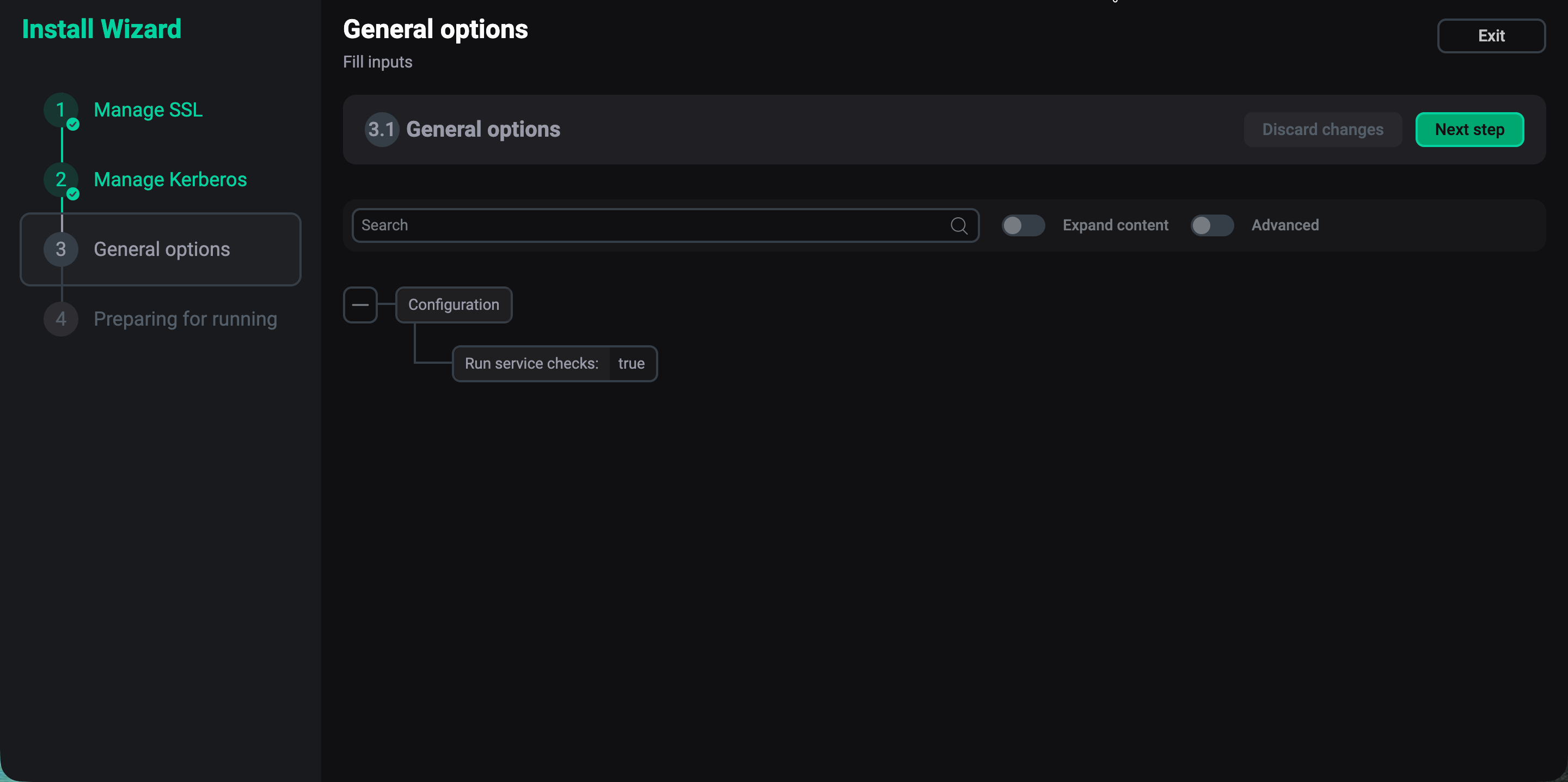 The General options step