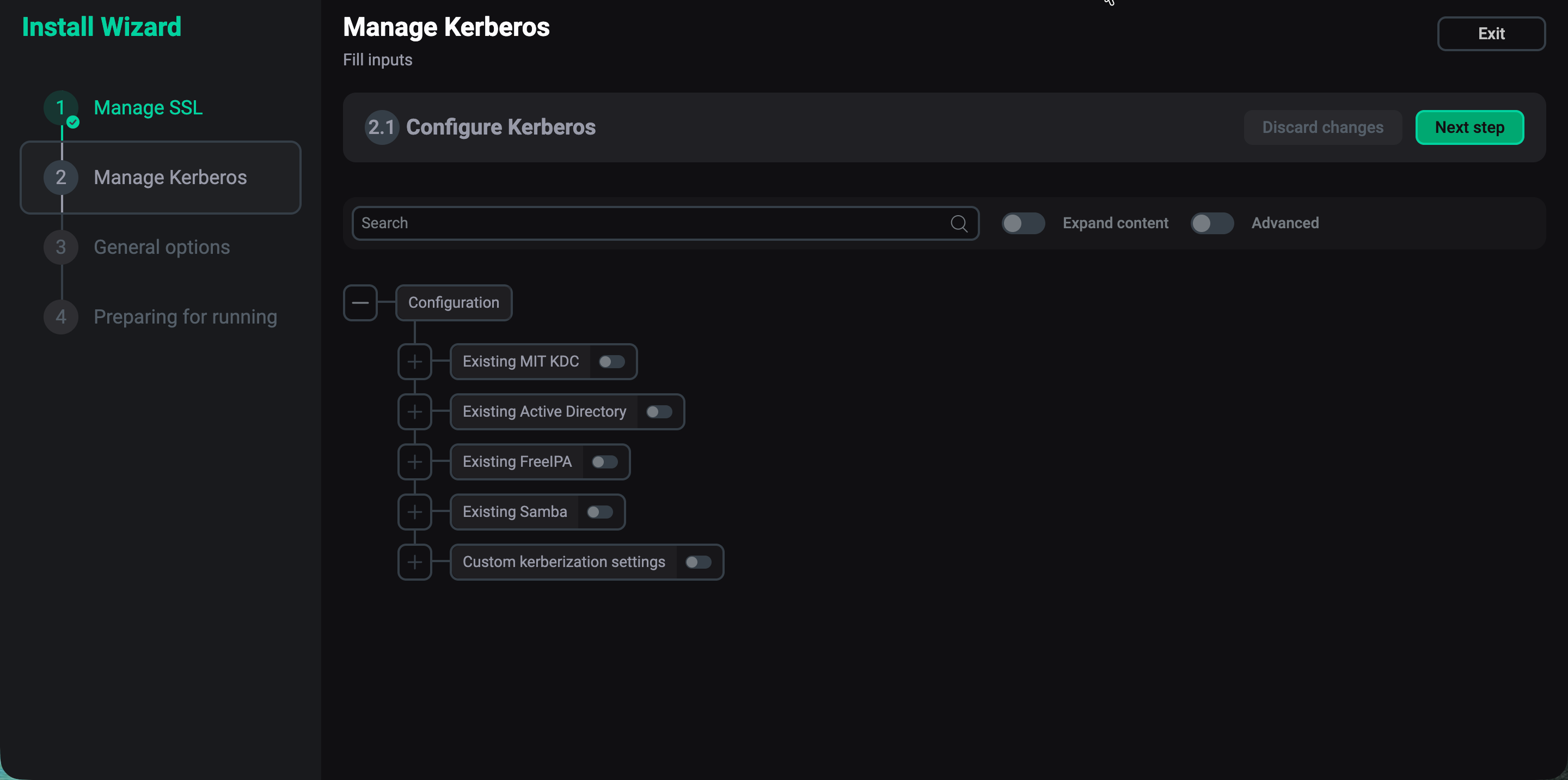 The Manage Kerberos step