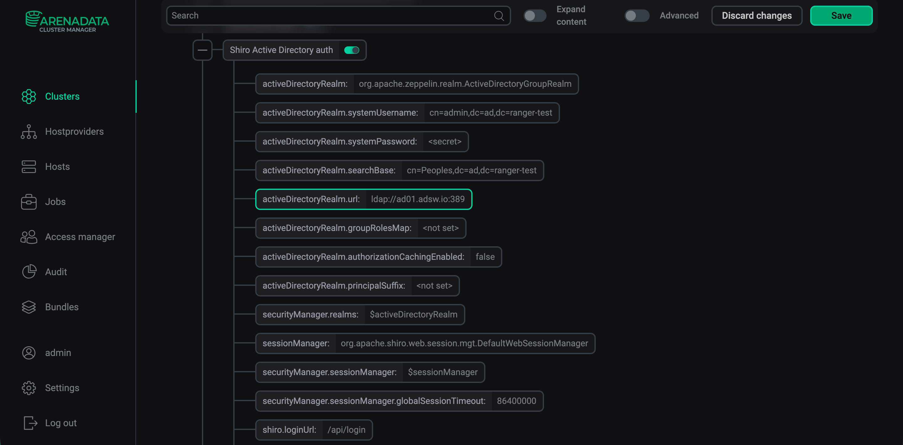 Shiro Active Directory authentication parameters