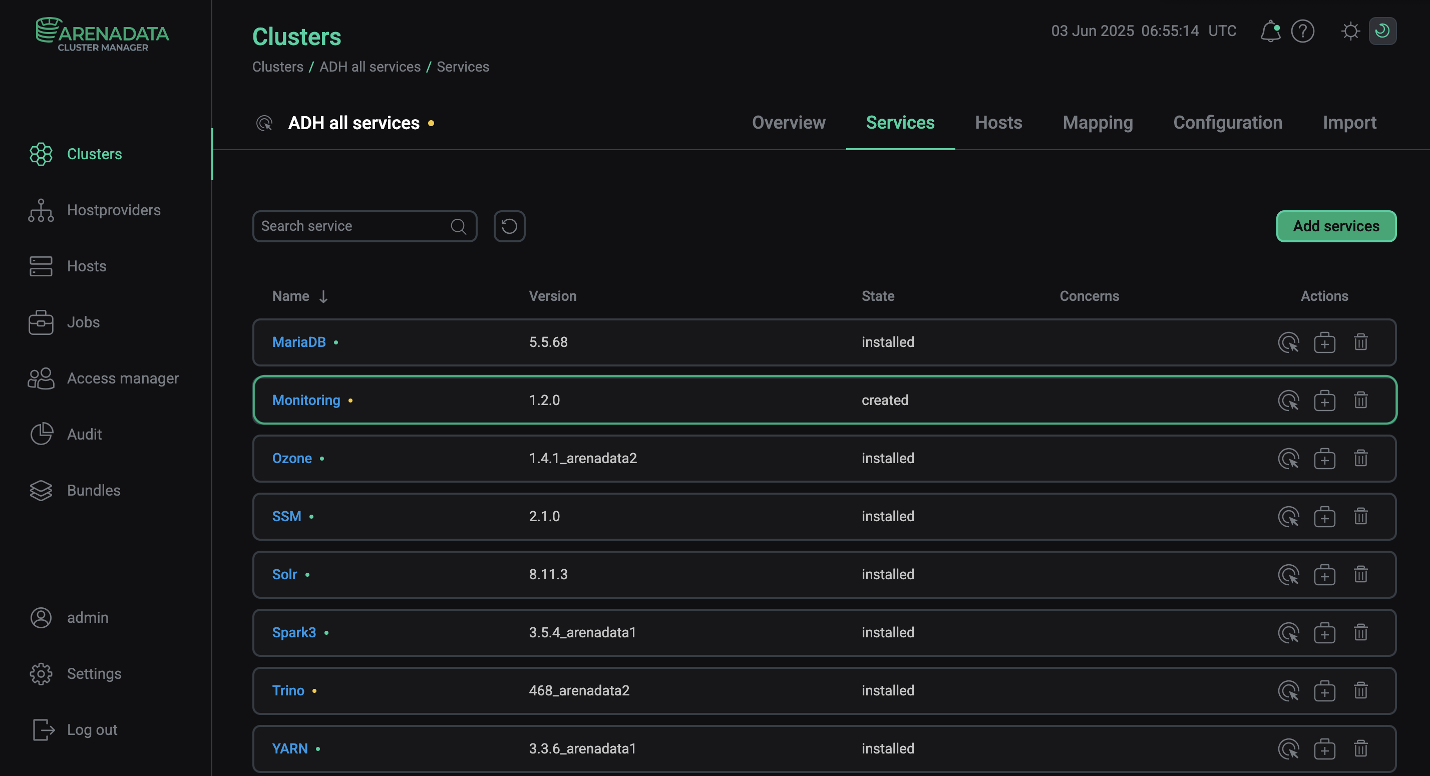 The result of successful adding the service to the cluster