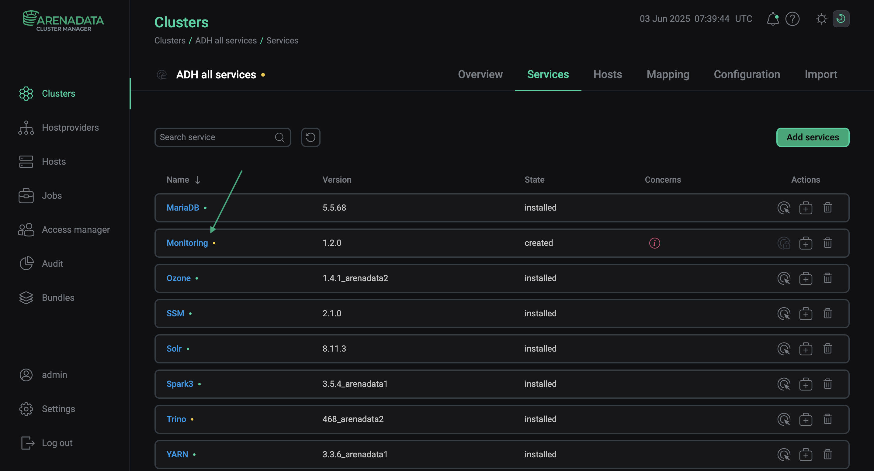 Switch to the service configuration