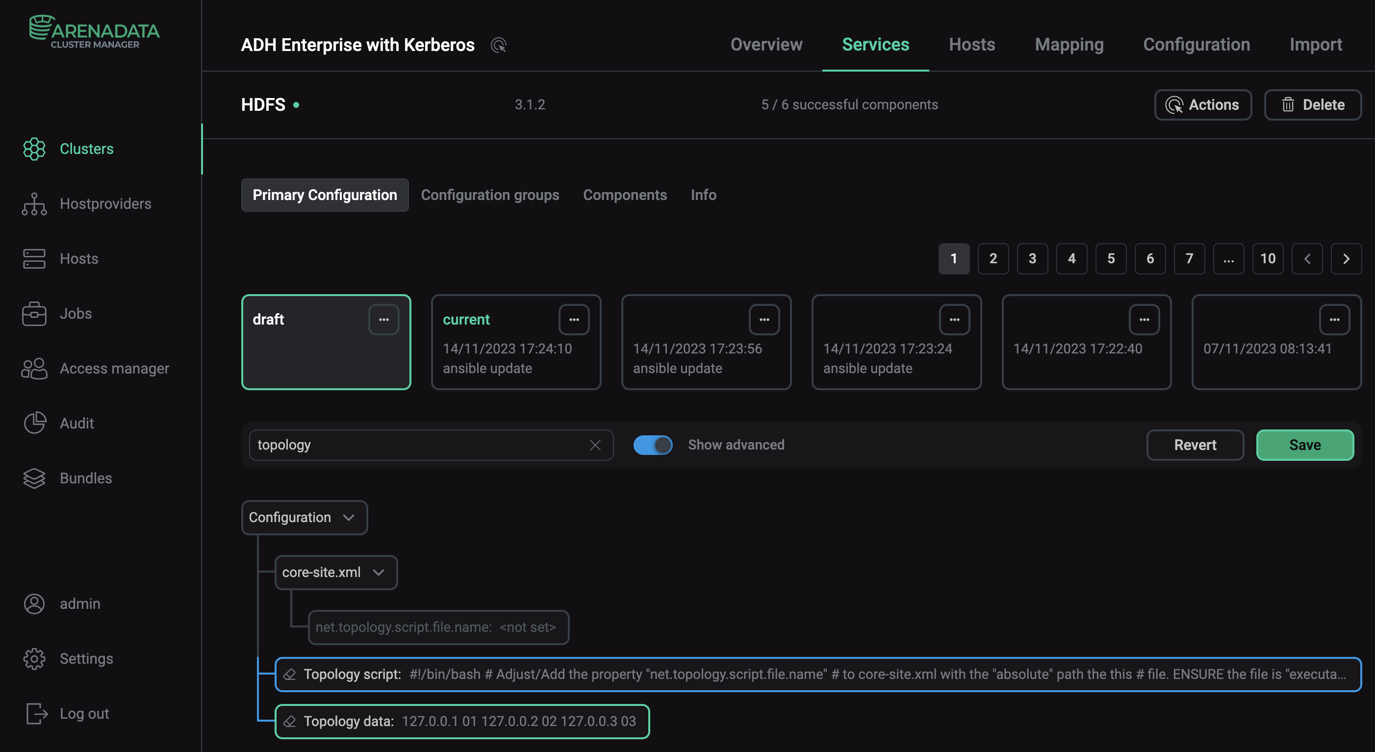 Topology script and data fields in ADCM