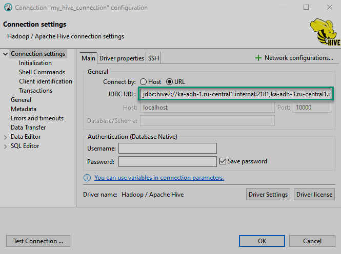 Hive connection in DBeaver