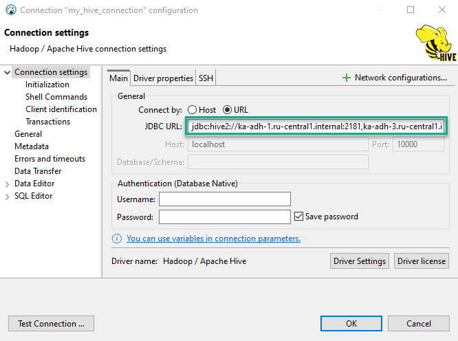 Hive connection in DBeaver