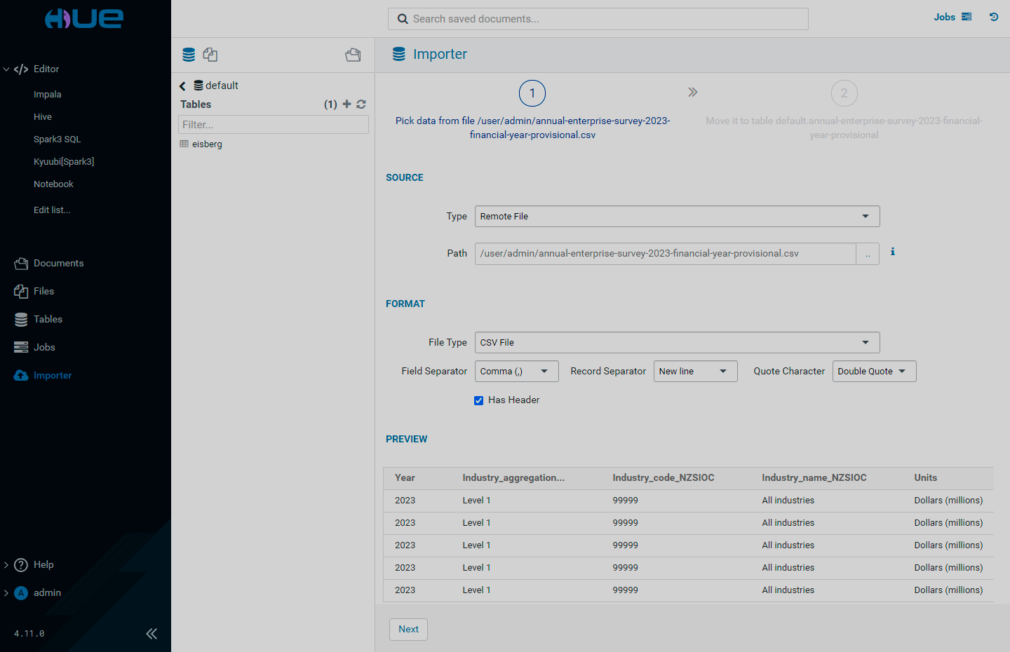 Remote table file import