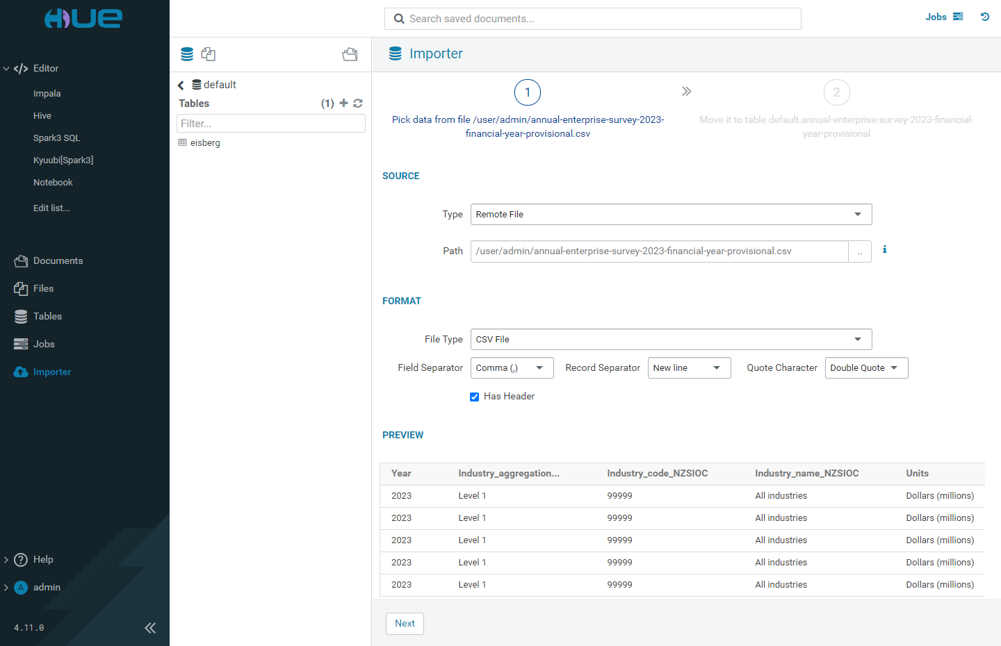 Remote table file import