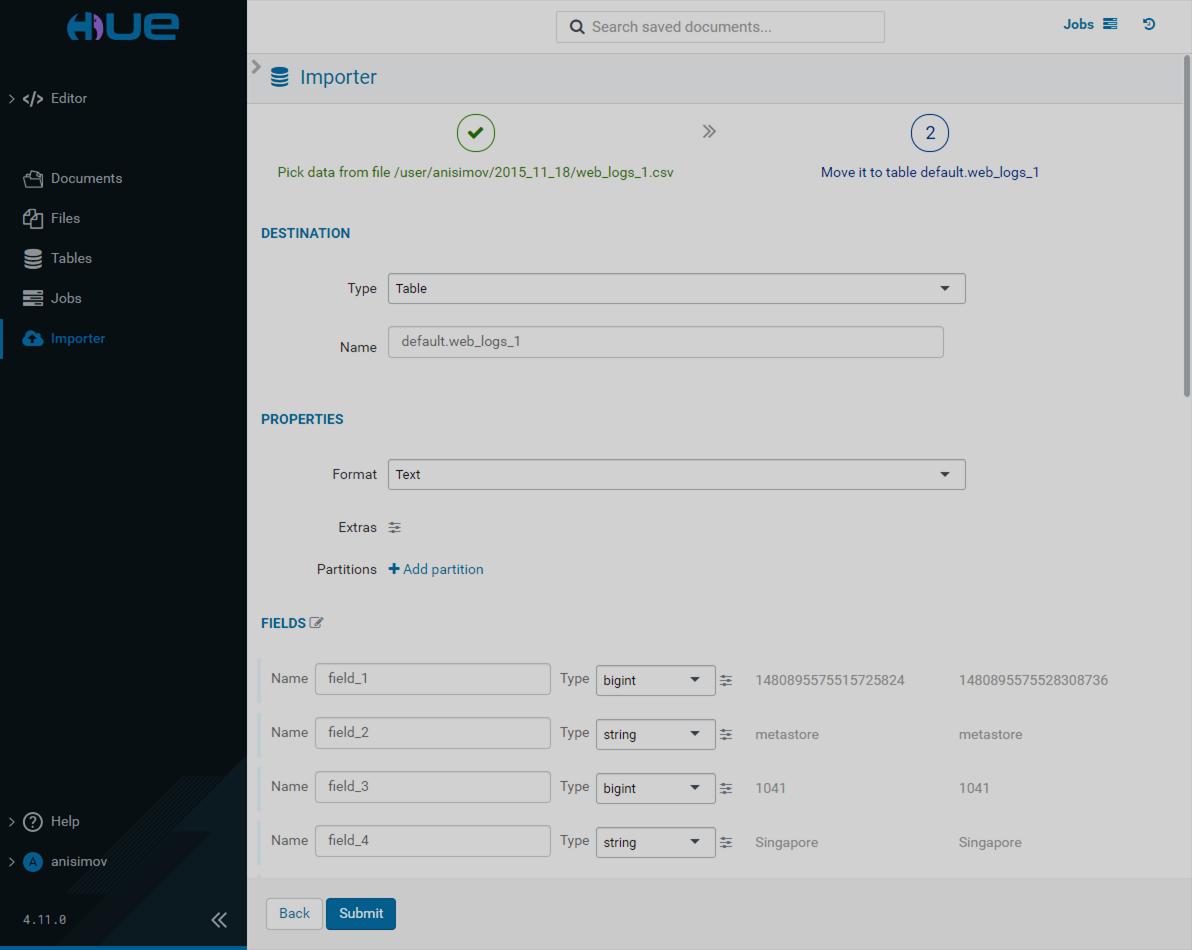 Import a remote file, data properties
