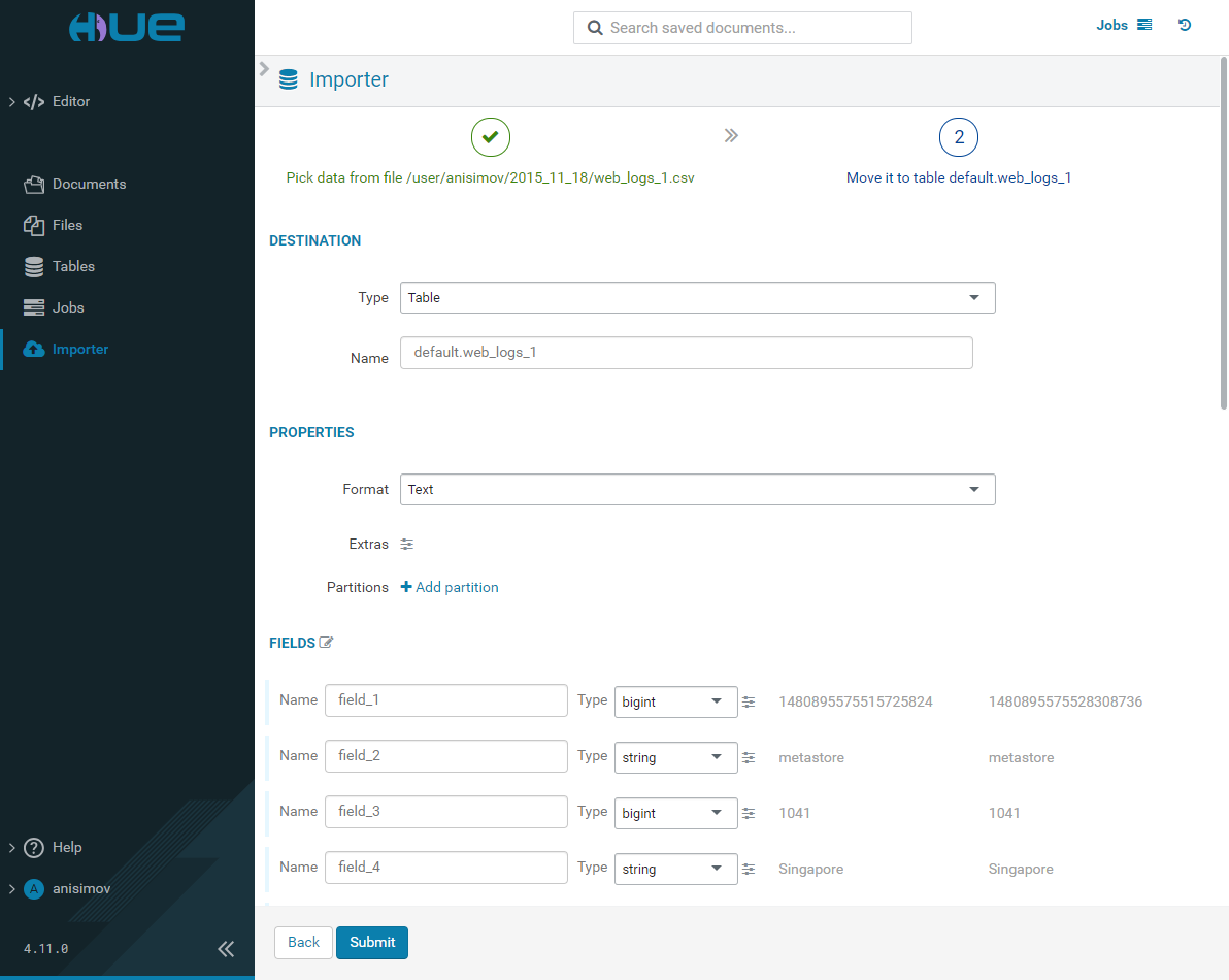 Import a remote file, data properties