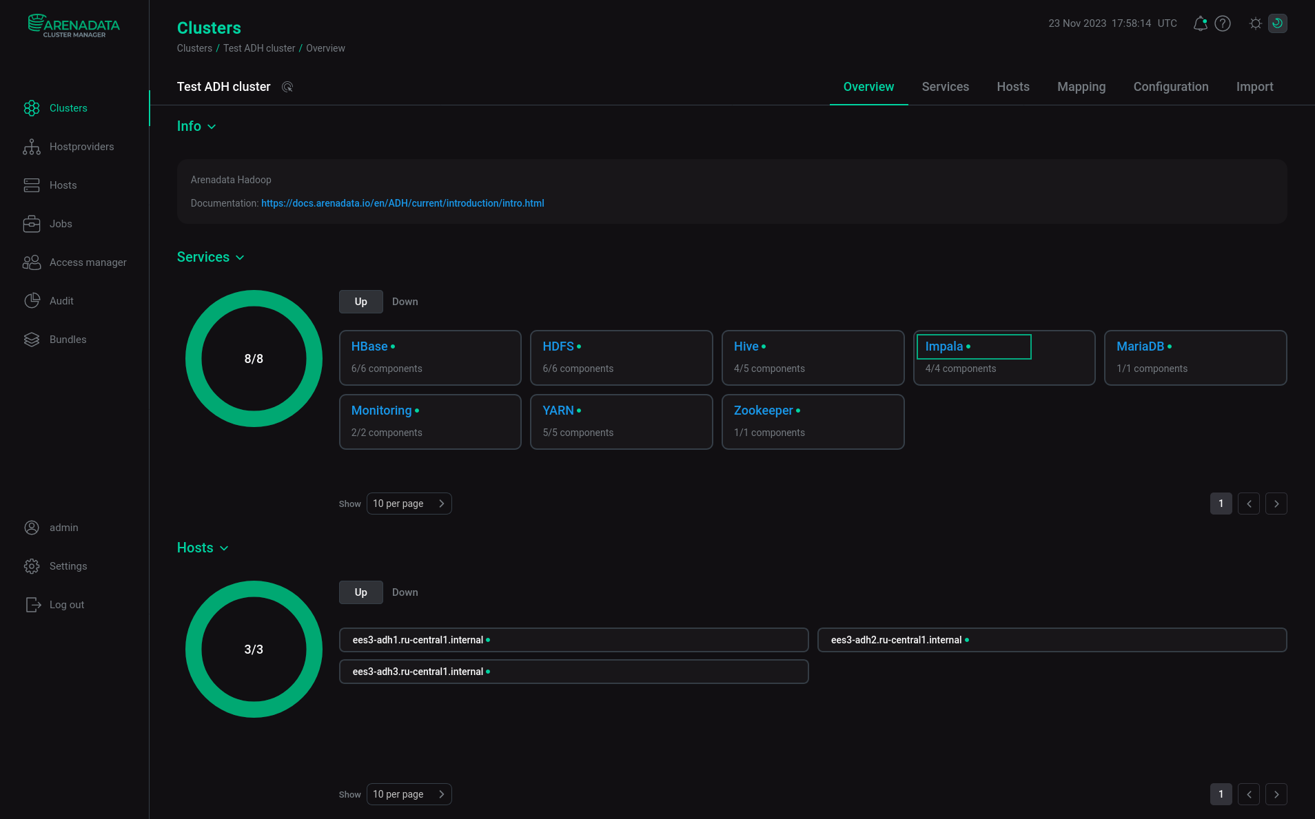 The Overview cluster tab with Services diagram