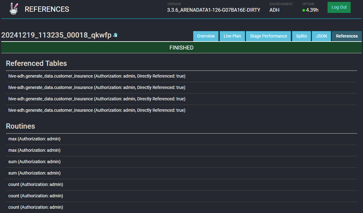 The References tab of the Query details page