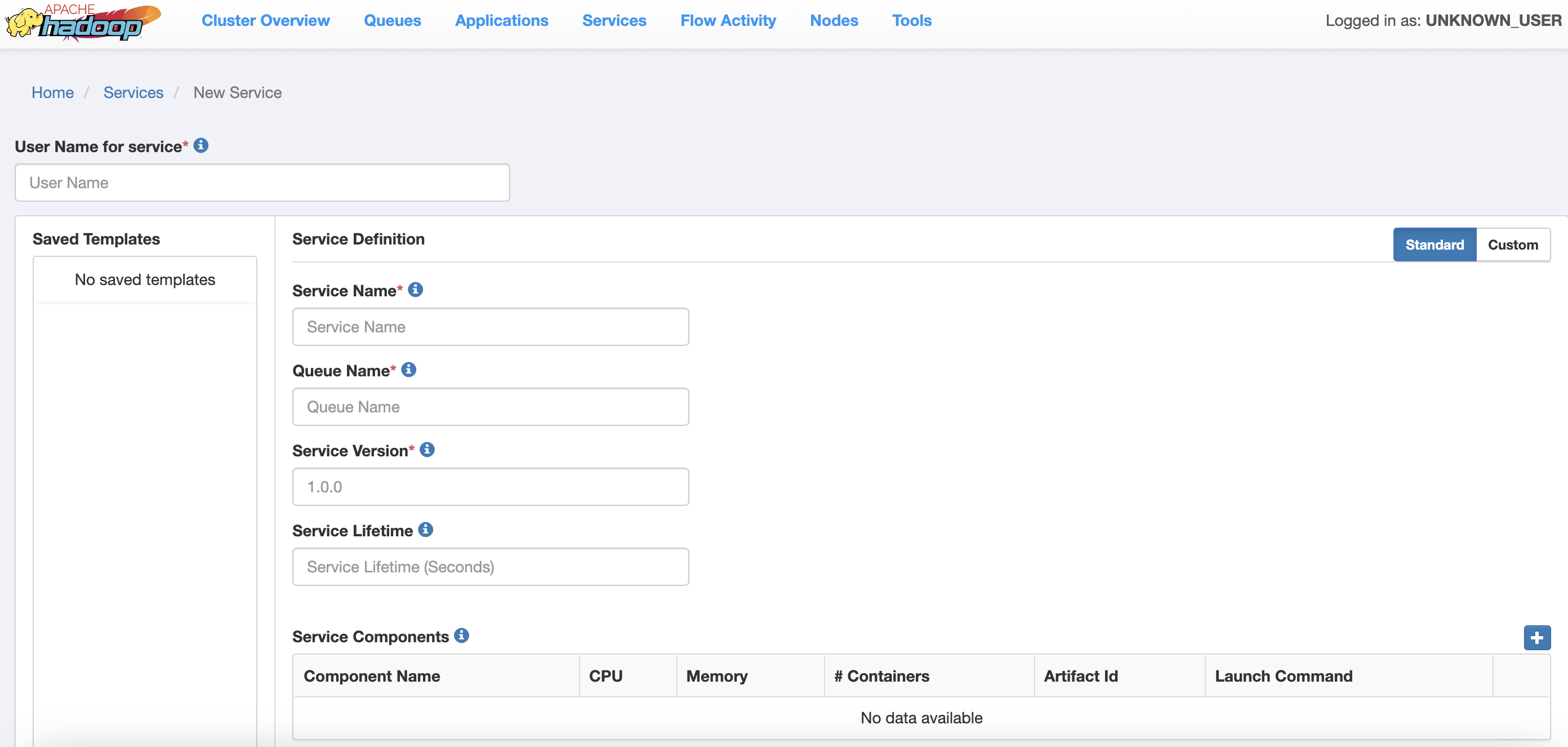 ResourceManager UI2: service creation page