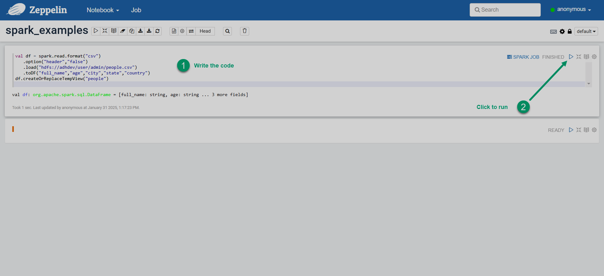 Run Spark code in Zeppelin
