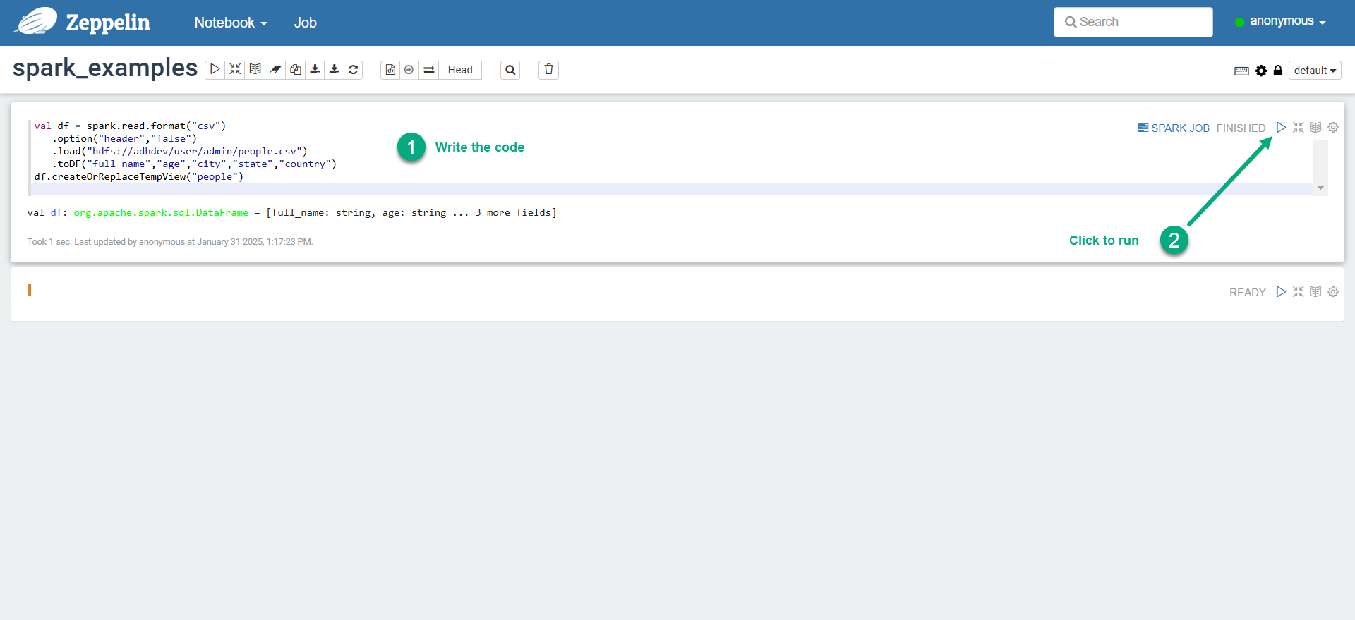 Run Spark code in Zeppelin