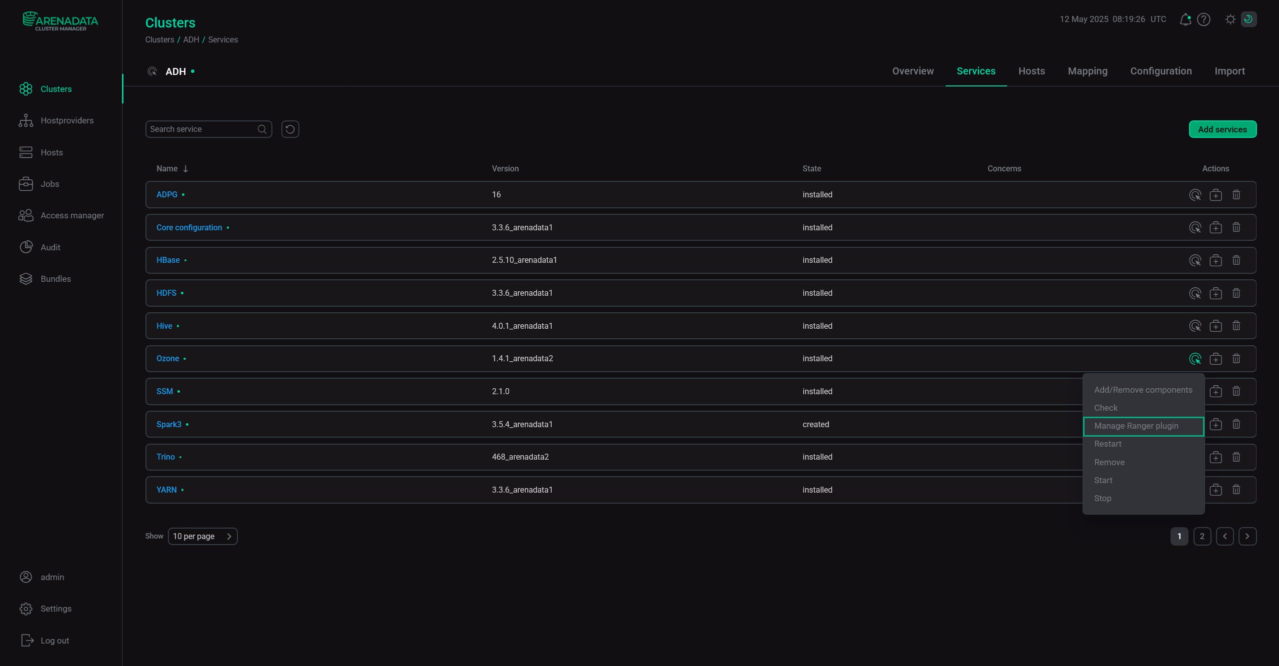 The Manage Ranger plugin action