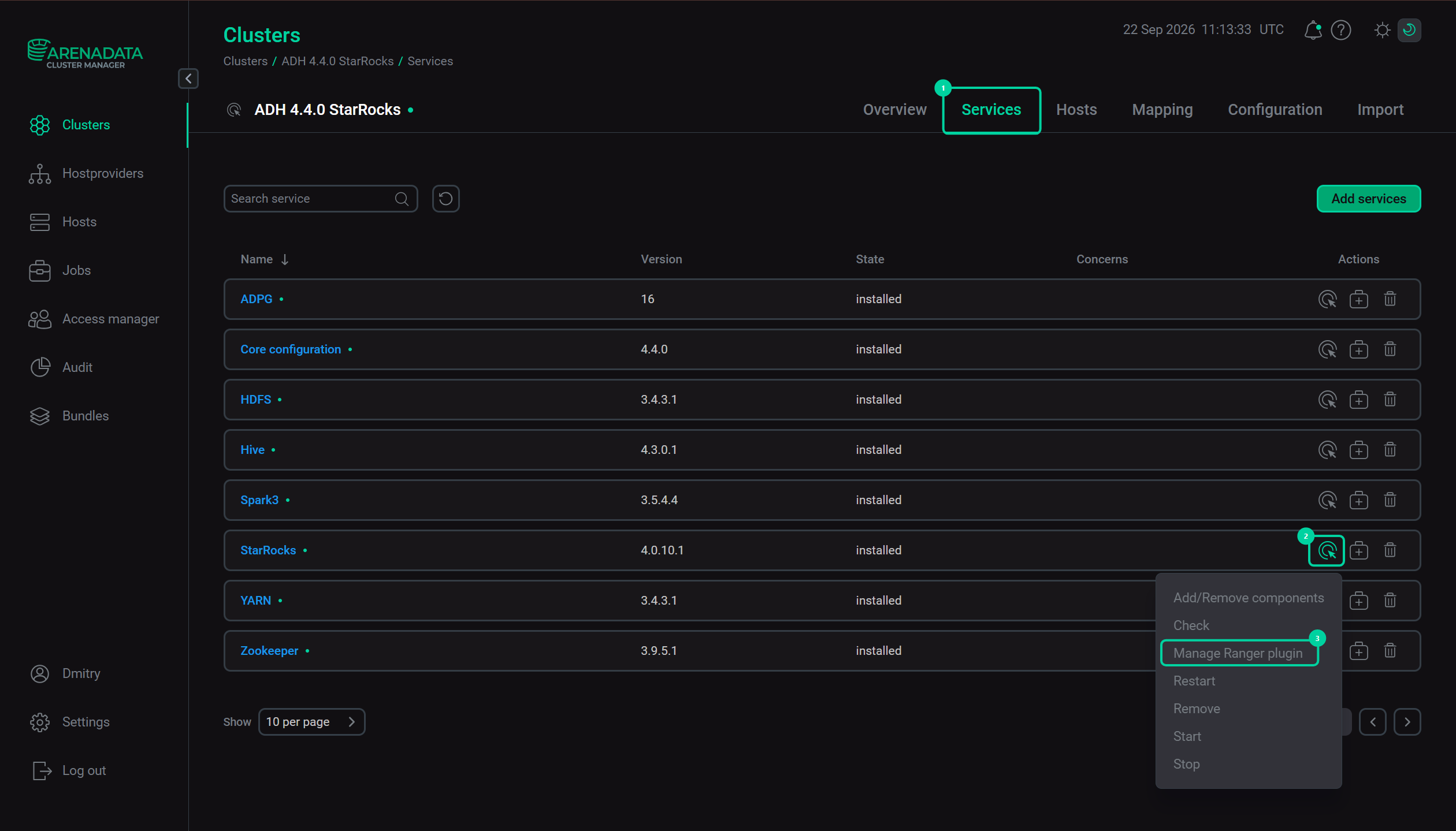 The Manage Ranger plugin action