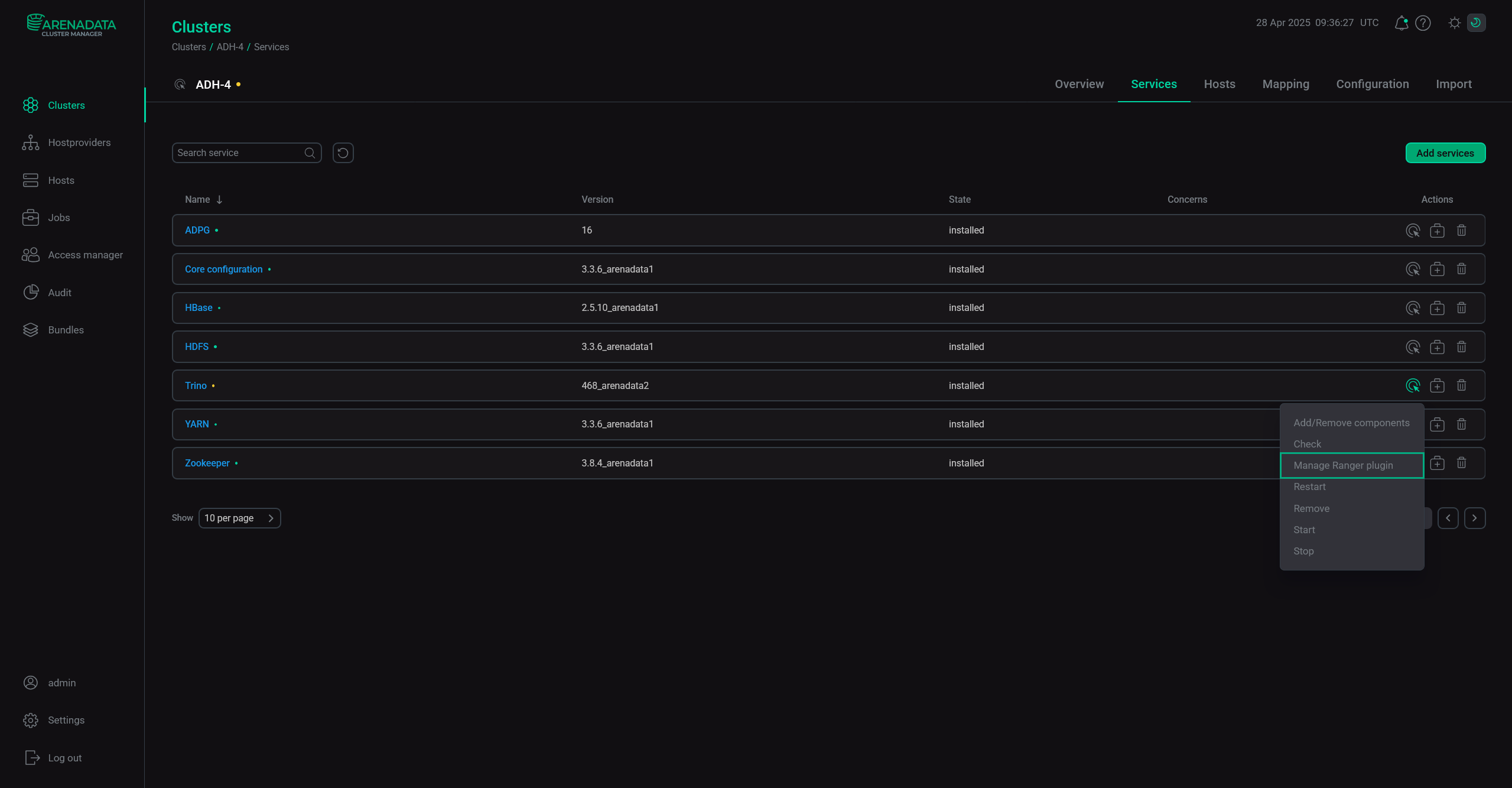 The Manage Ranger plugin action
