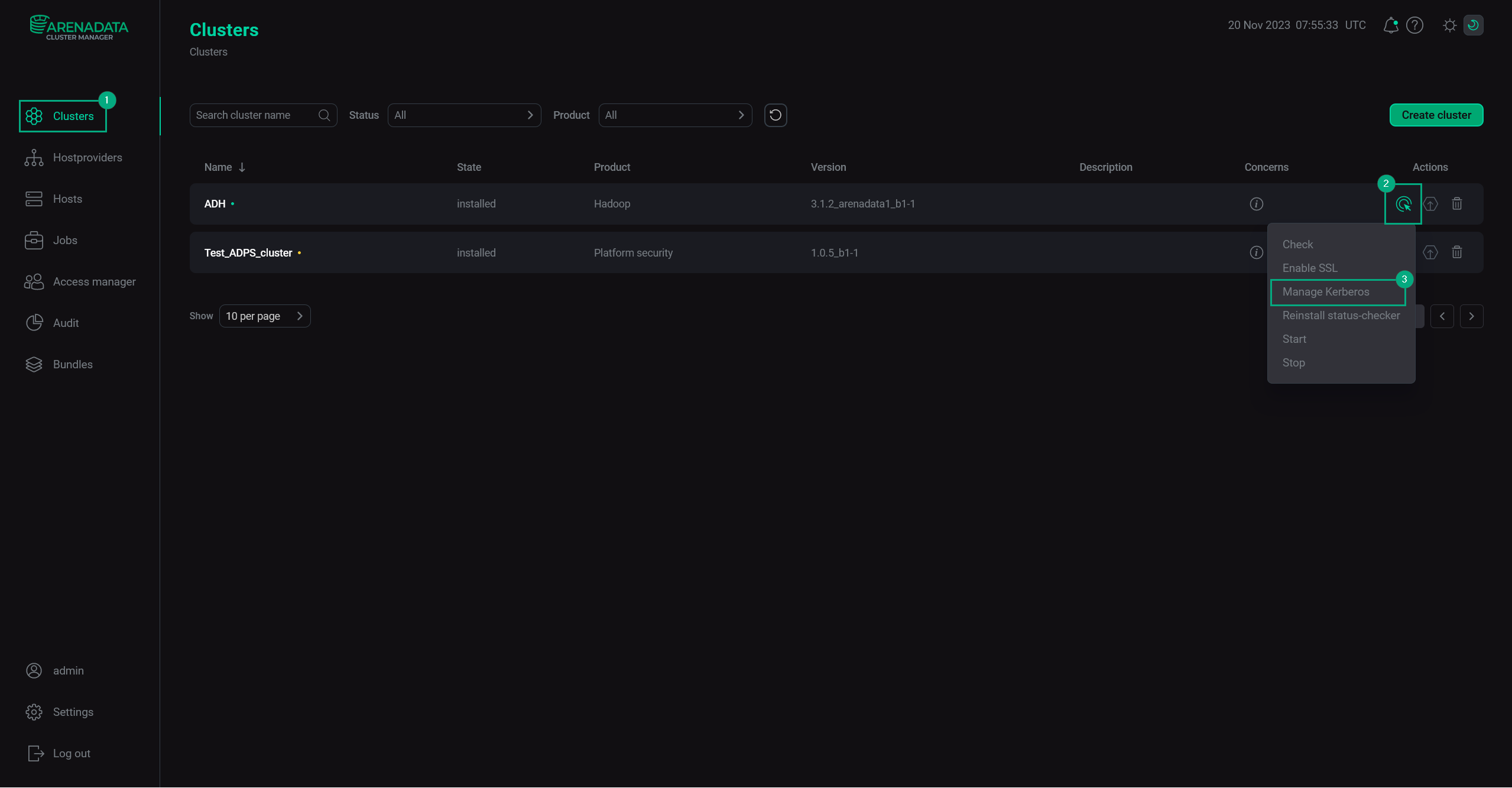 adcm select adh cluster