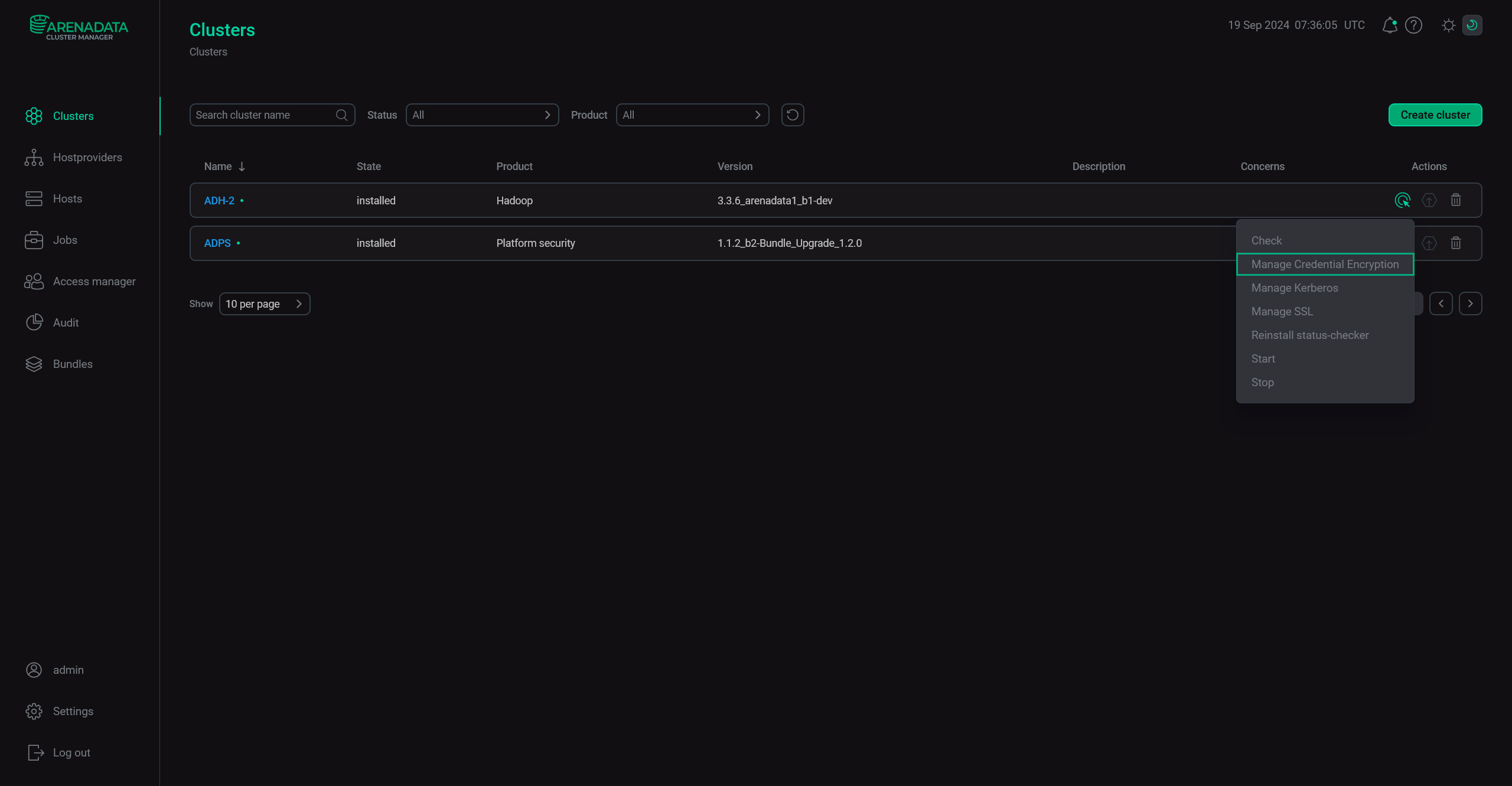 Run the Manage Credential Encryption action