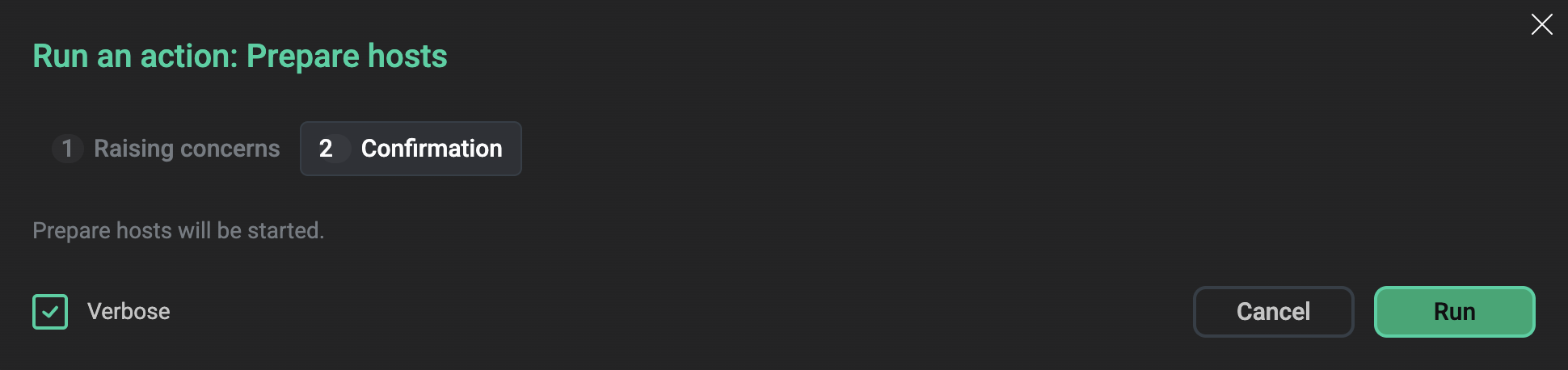 The Run an action window