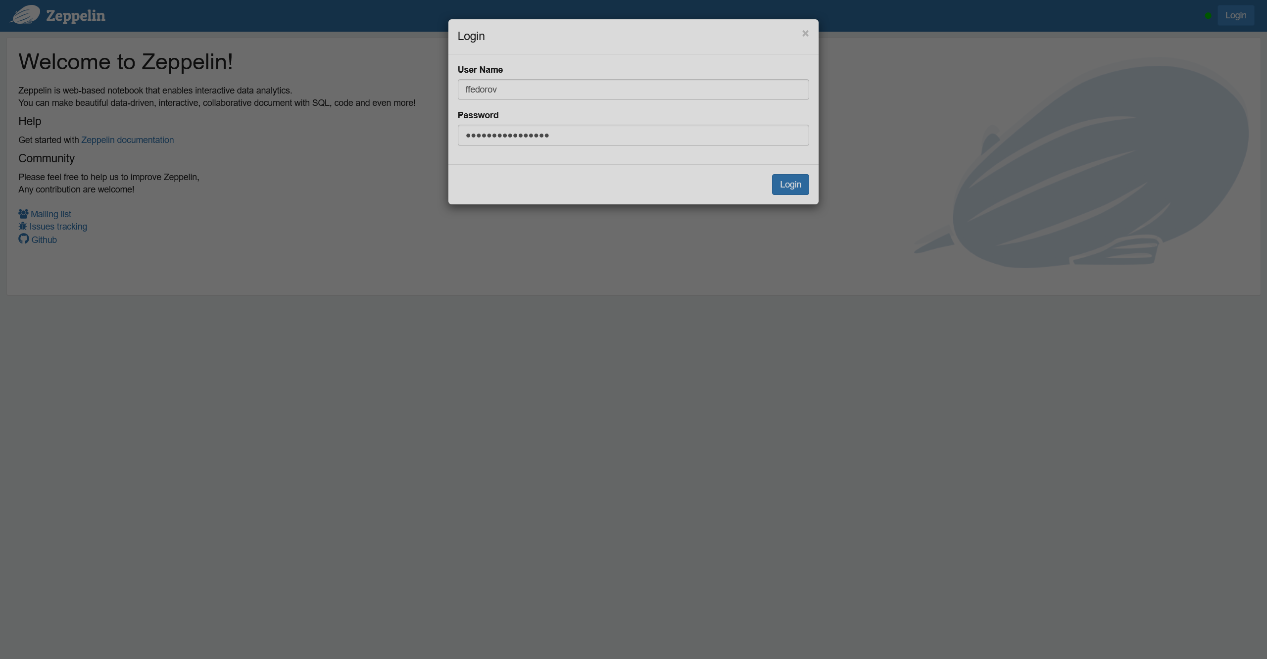 Zeppelin web interface login