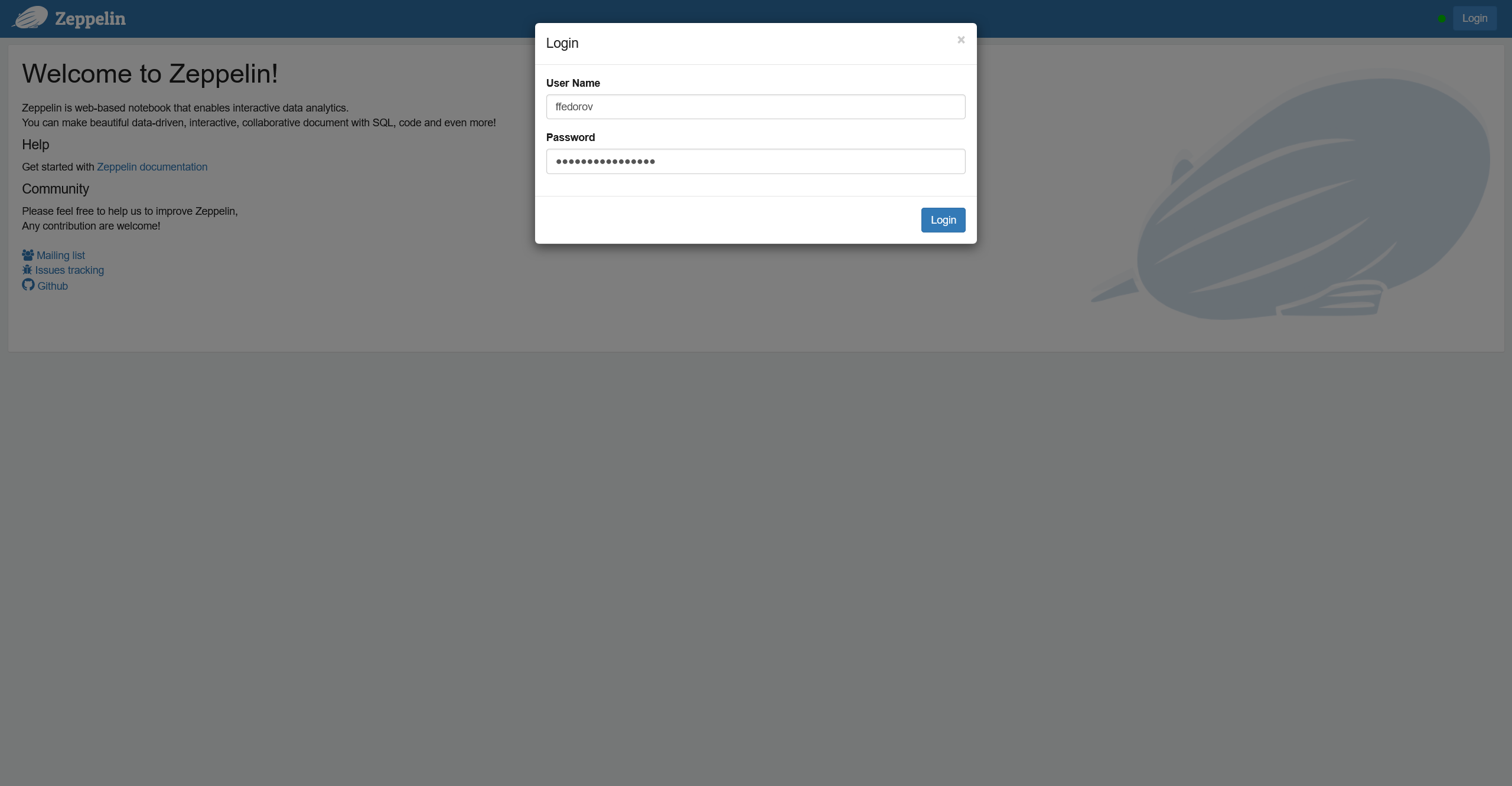 Zeppelin web interface login