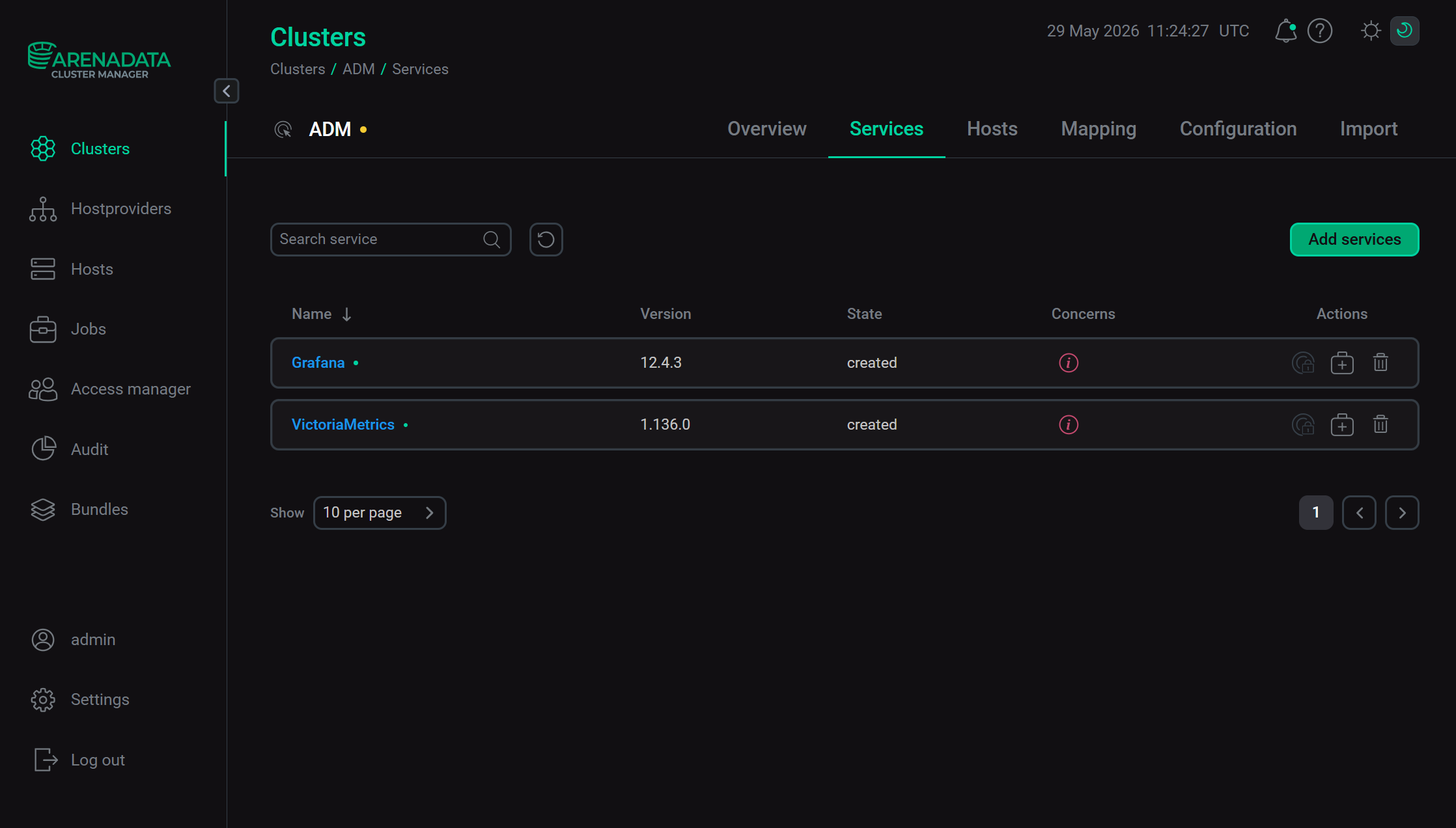 The result of successful adding services to a cluster