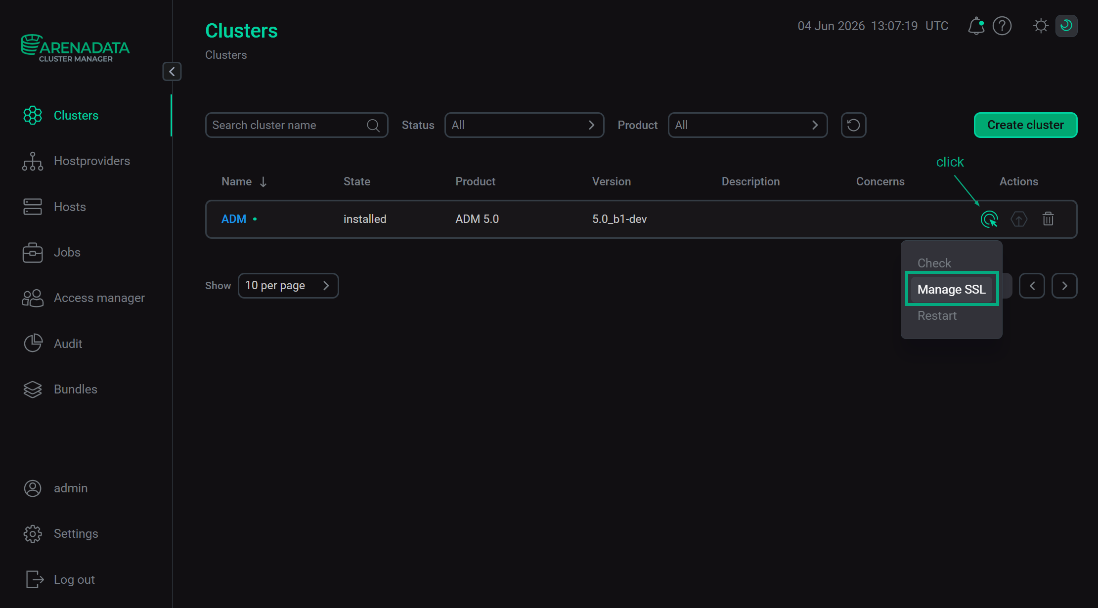Execute the Manage SSL action