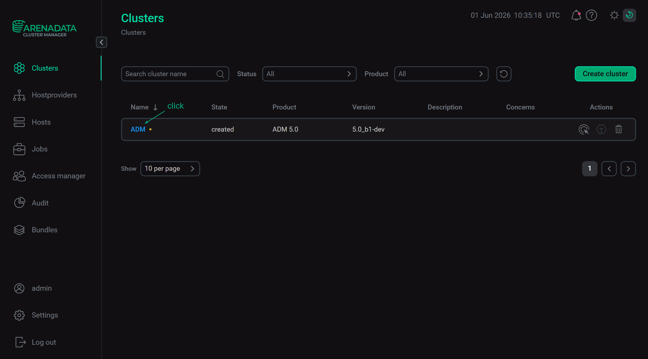 Select a cluster