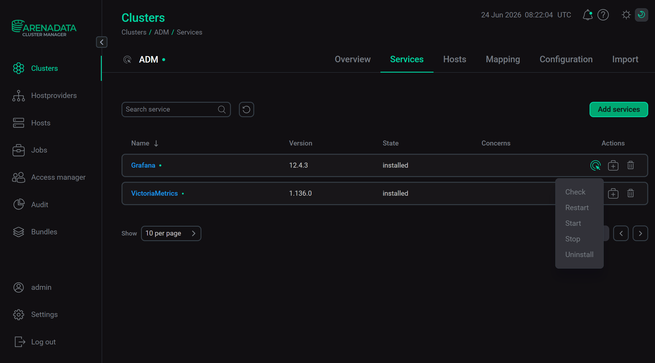Running service actions