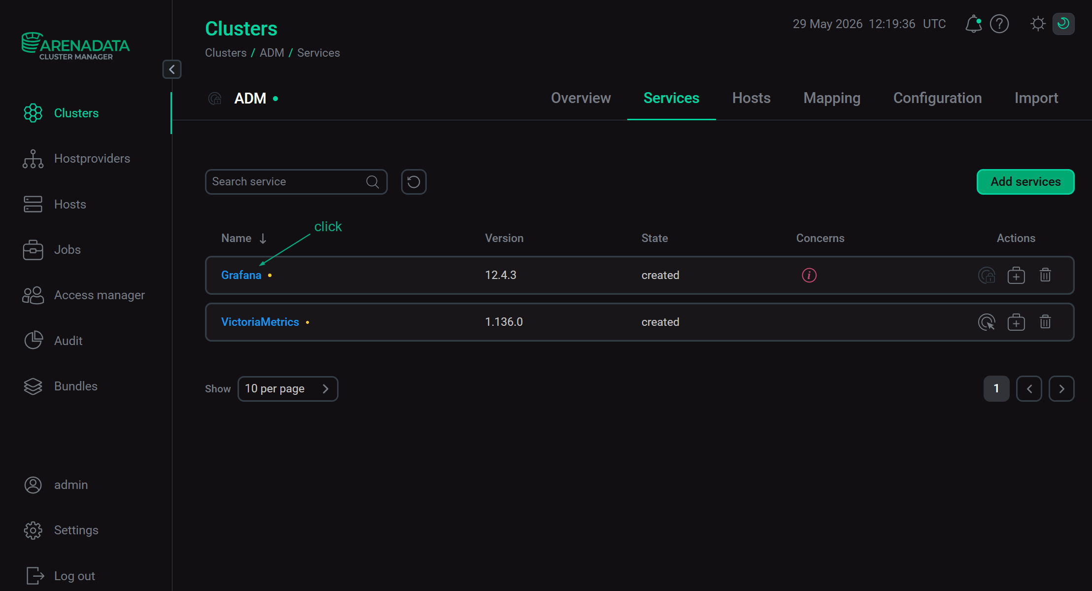 Switch to configuring a service