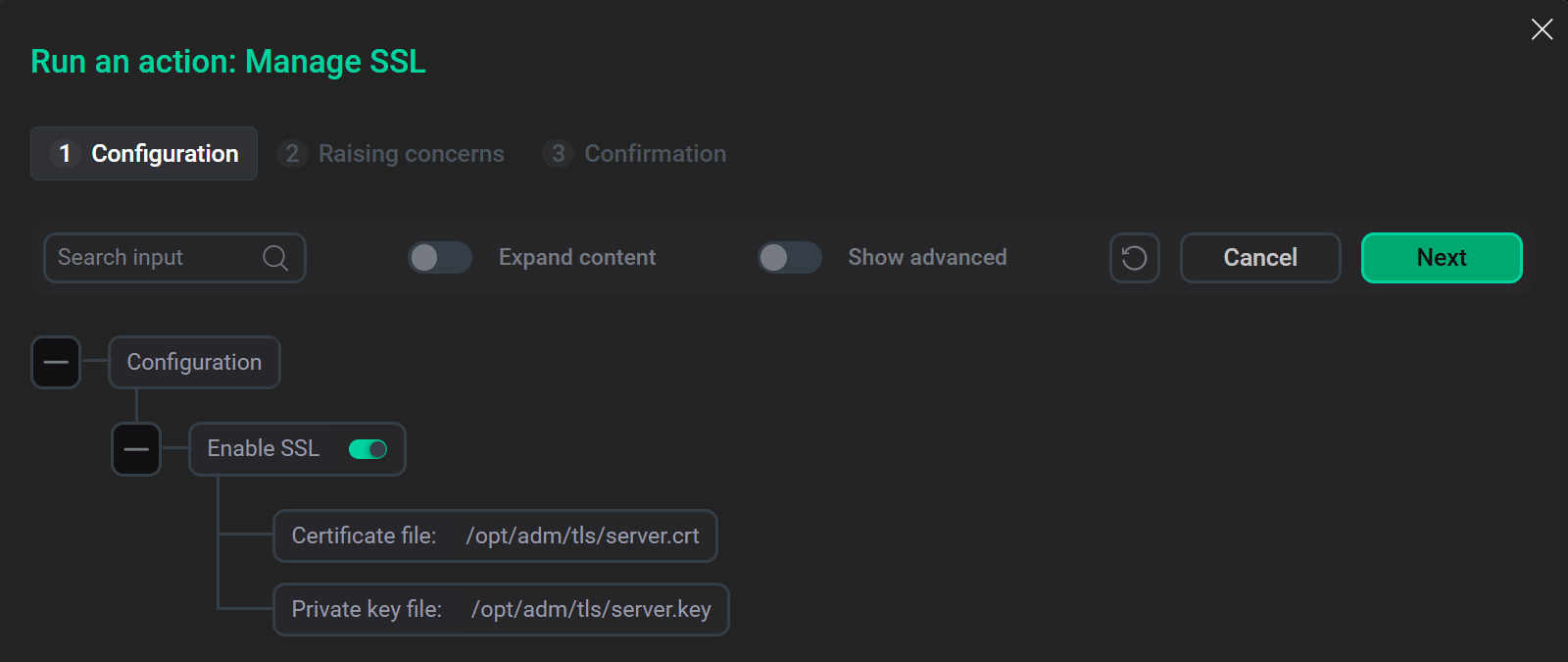 Enable SSL with the Manage SSL action