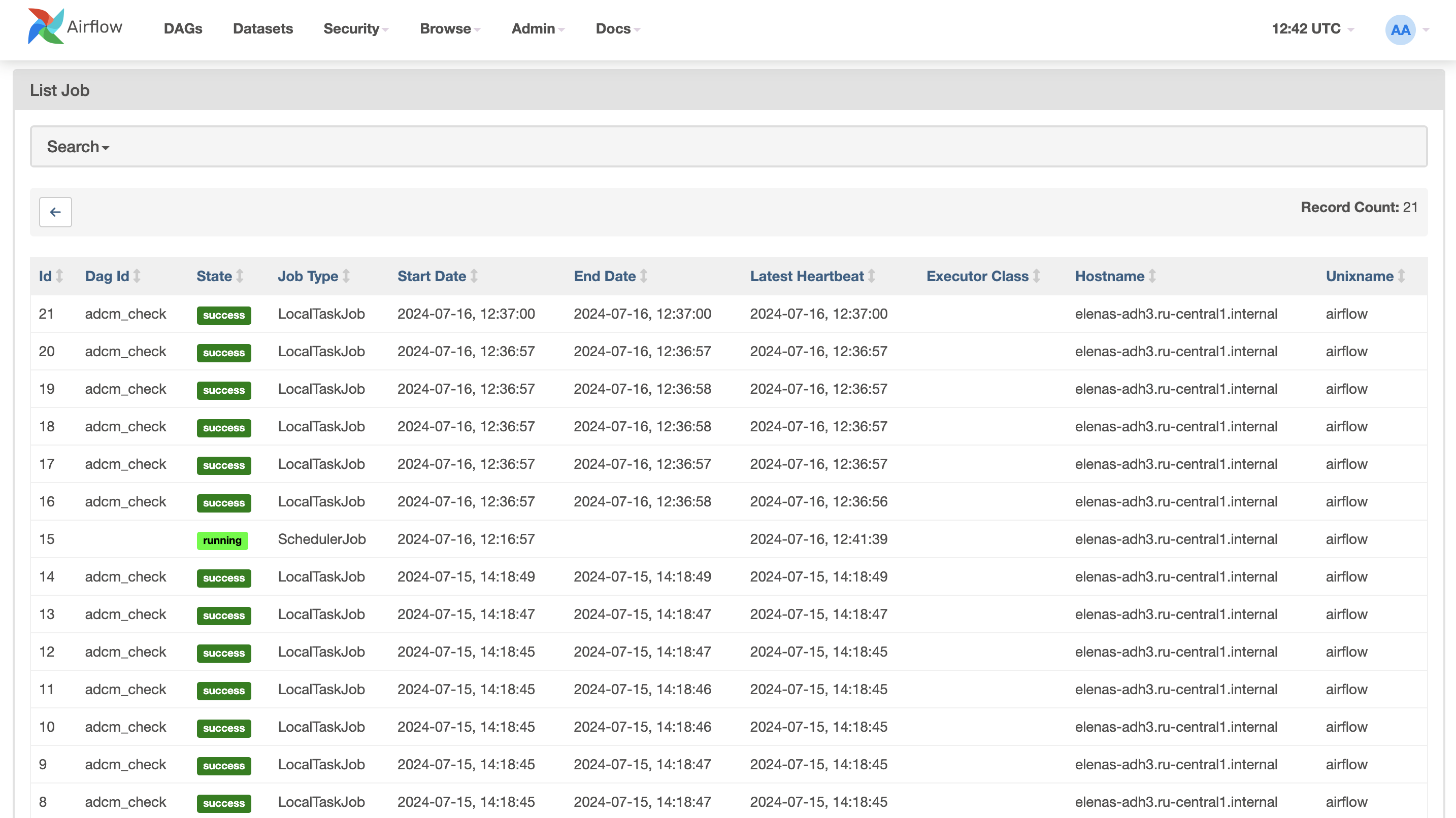 Airflow UI: Jobs page