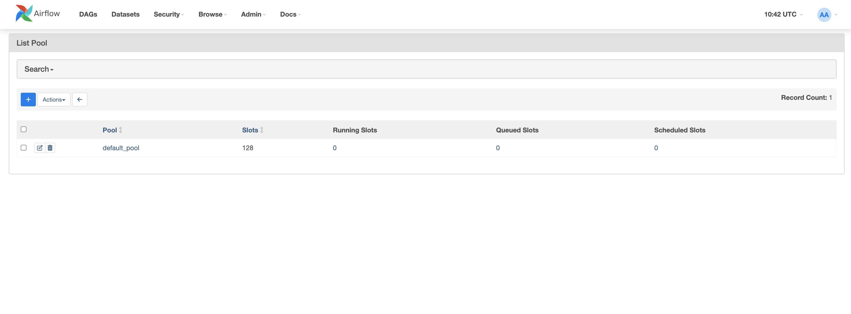 Airflow UI: Pools page