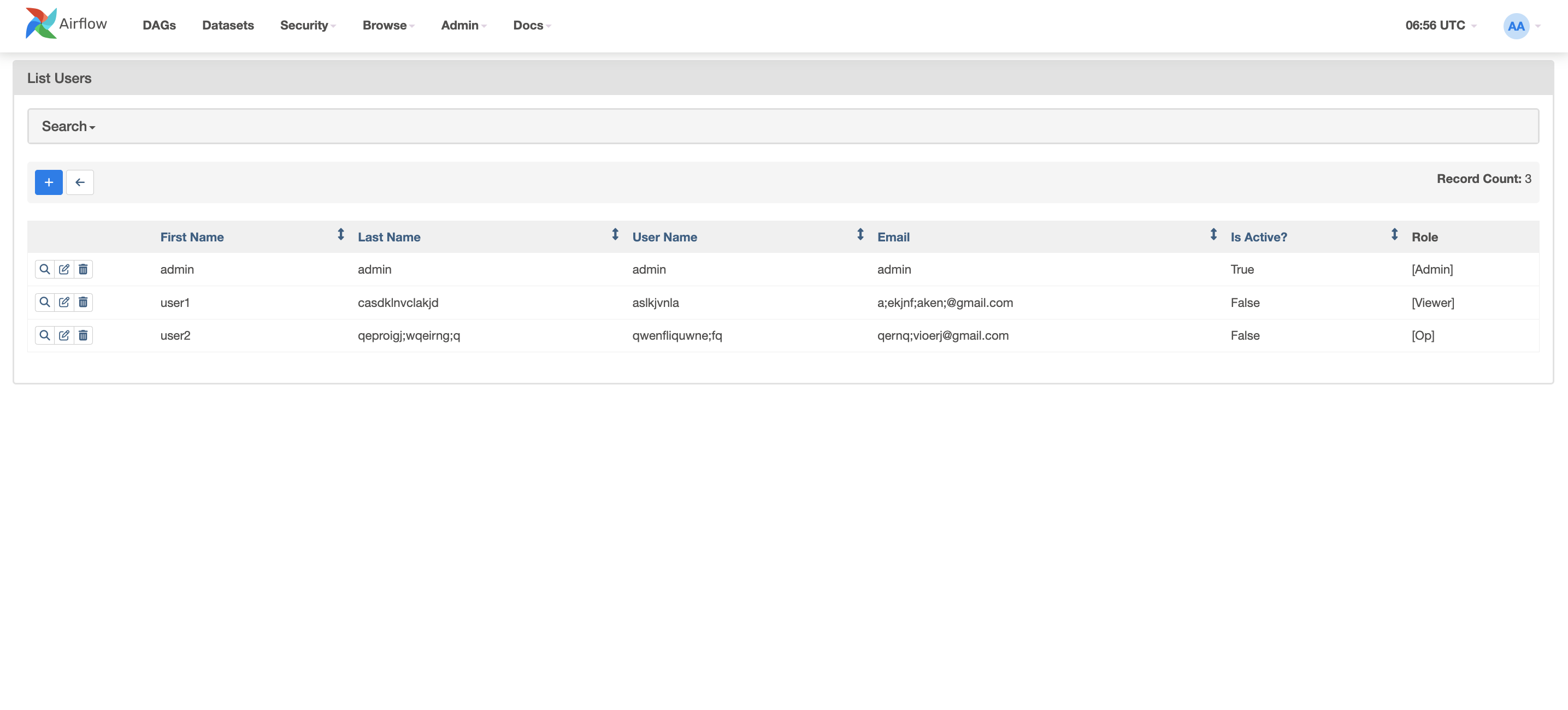 Airflow UI: List Users page