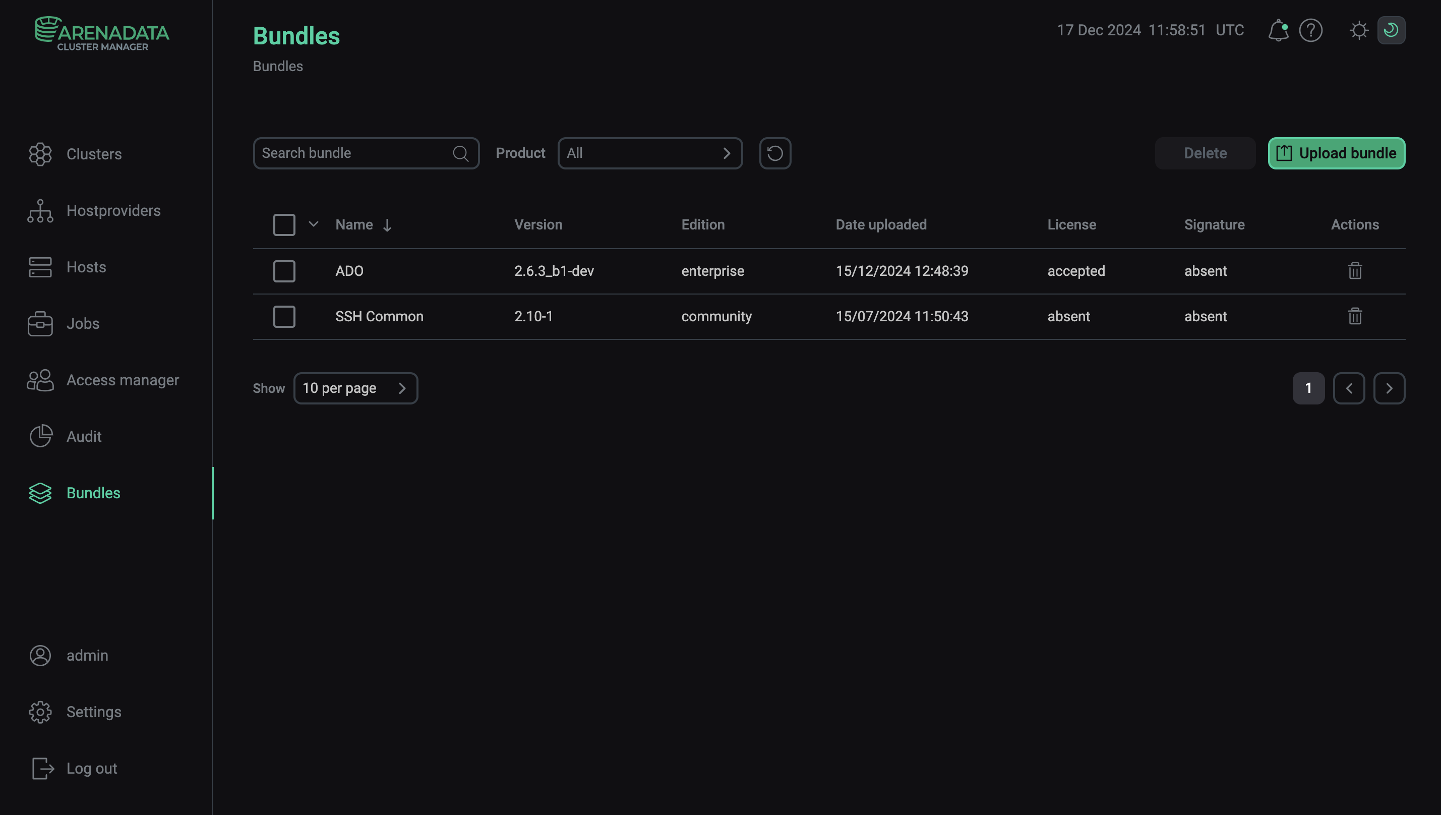 The result of successful uploading a bundle