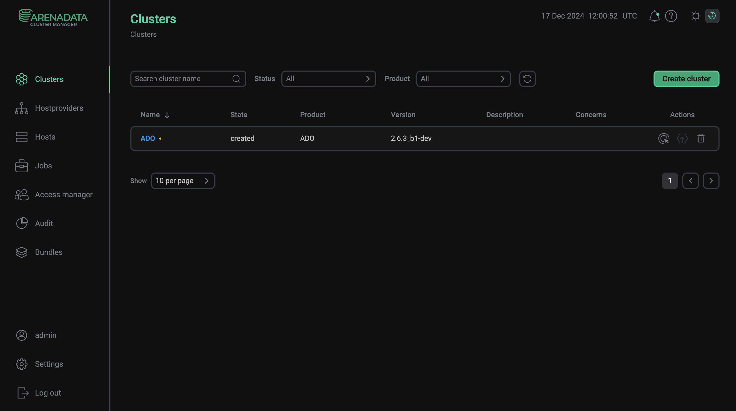 The result of successful cluster creation