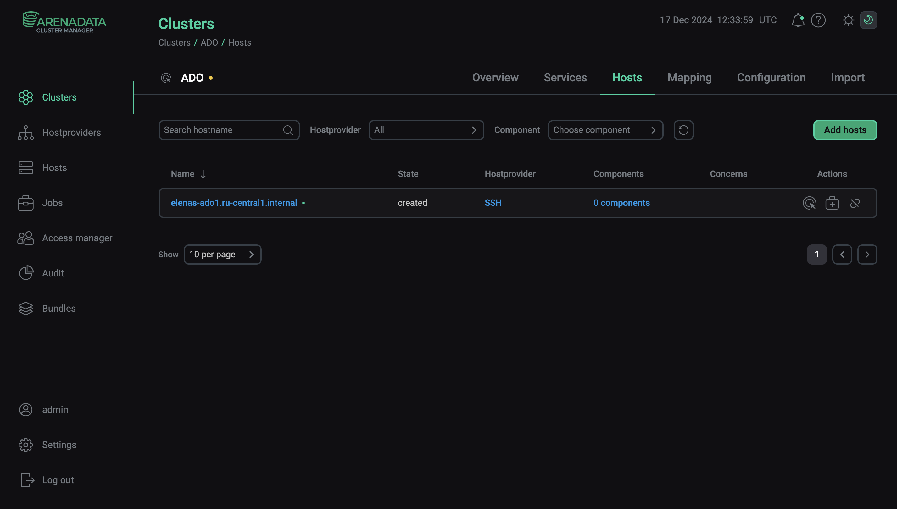 The result of successful adding hosts to a cluster