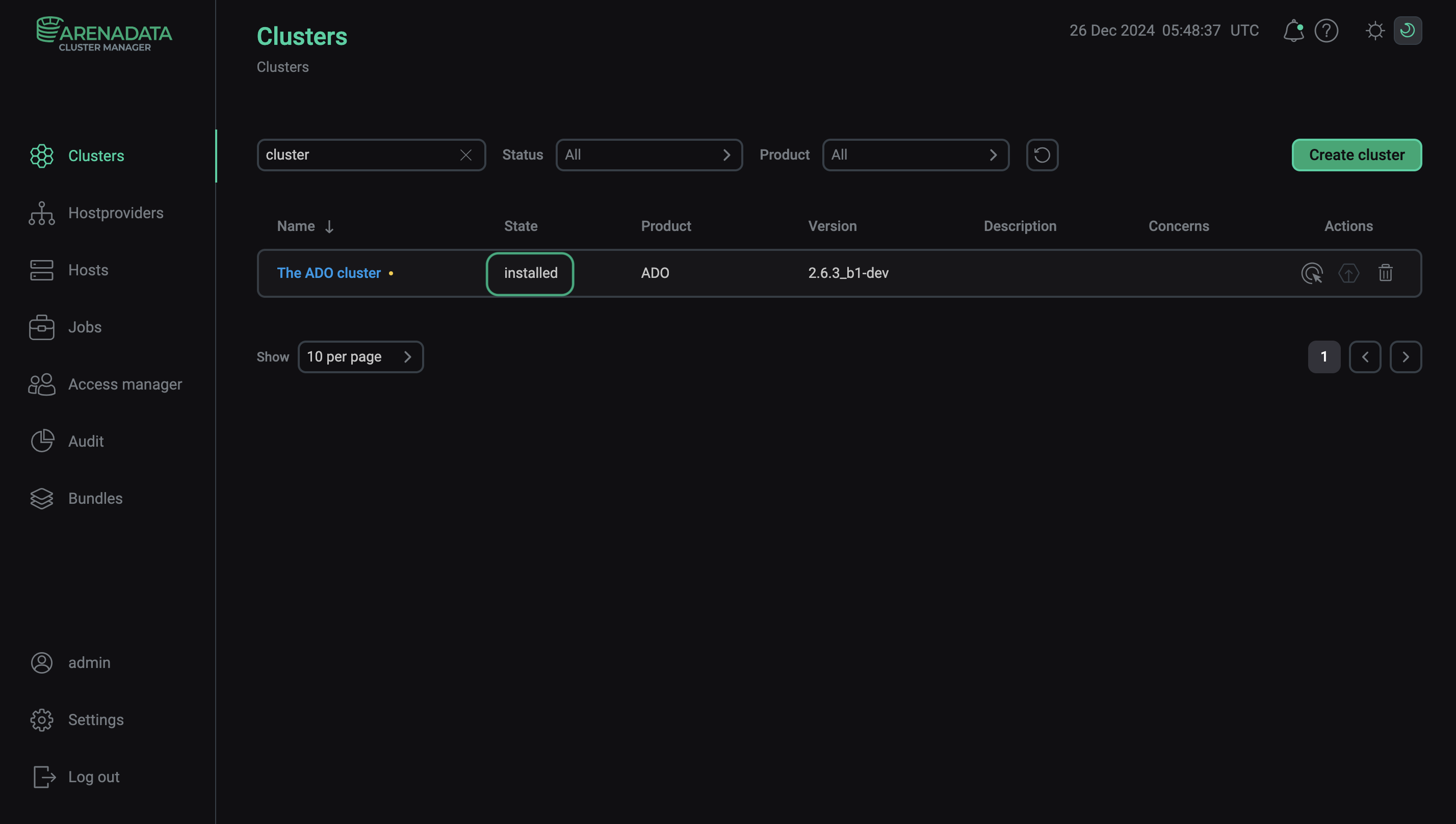 The cluster state after successful installation
