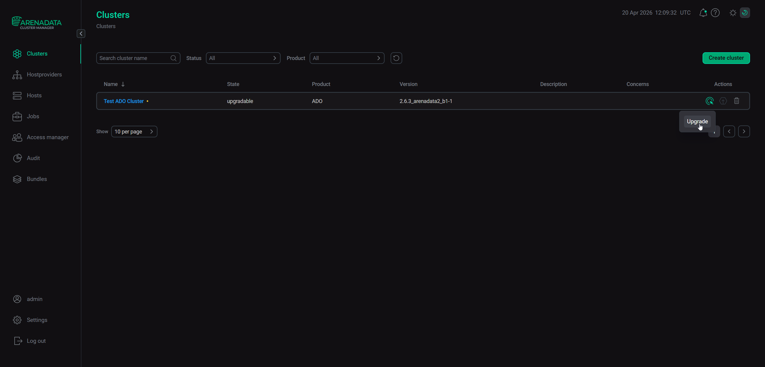 Run the upgrade action