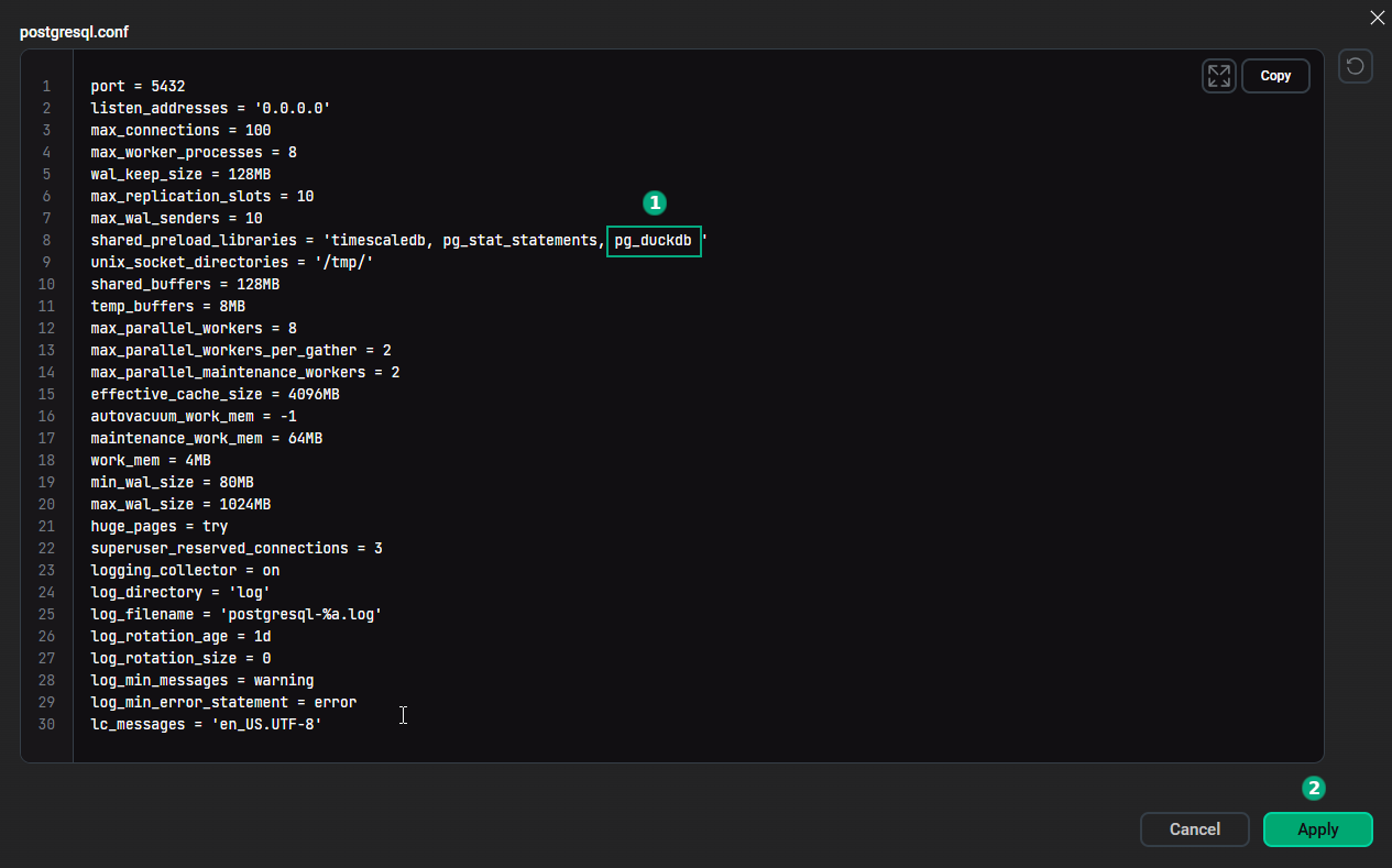 Set the shared_preload_libraries parameter
