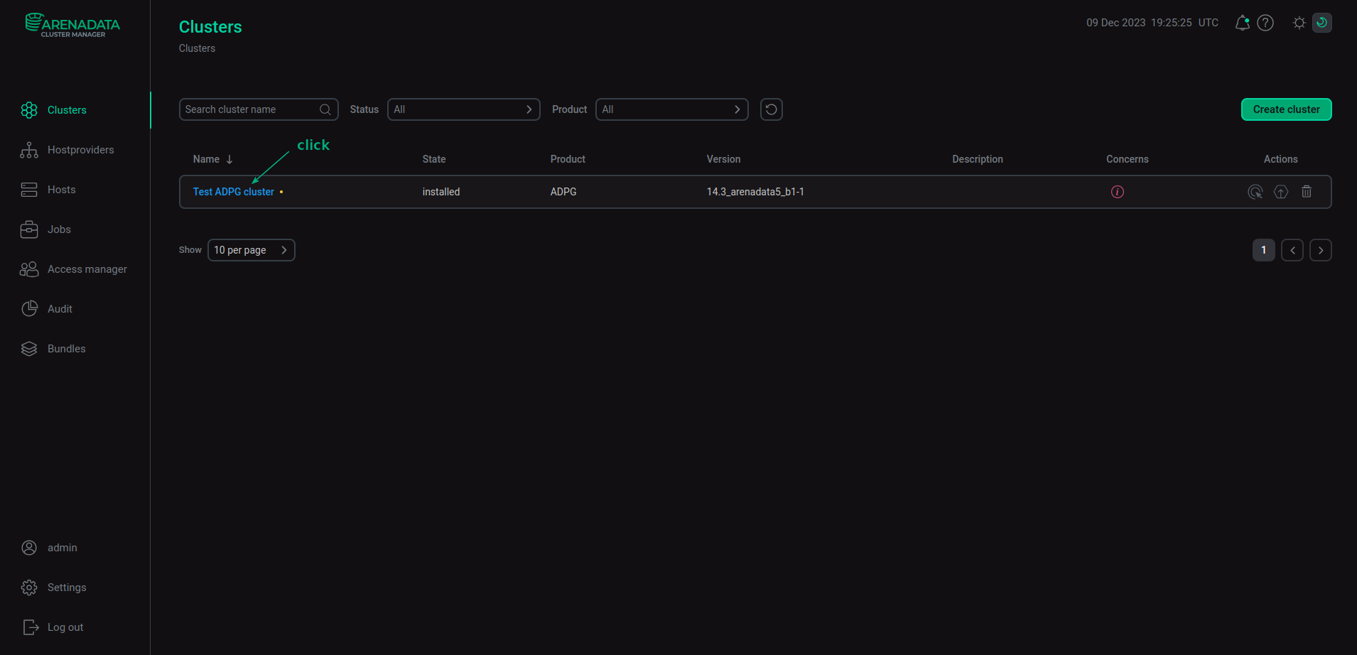 A cluster configuration