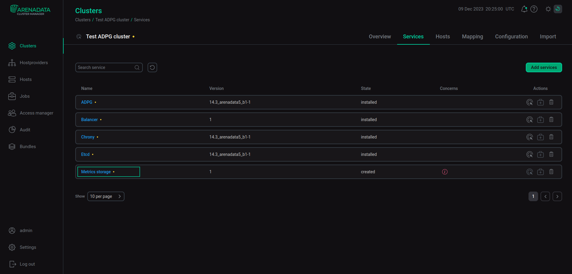 Open Metrics storage settings