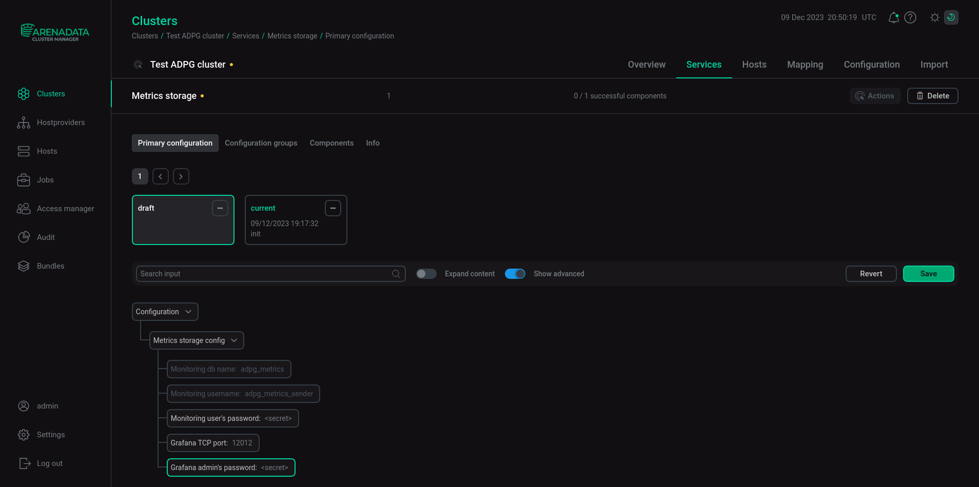 Save Metrics storage settings